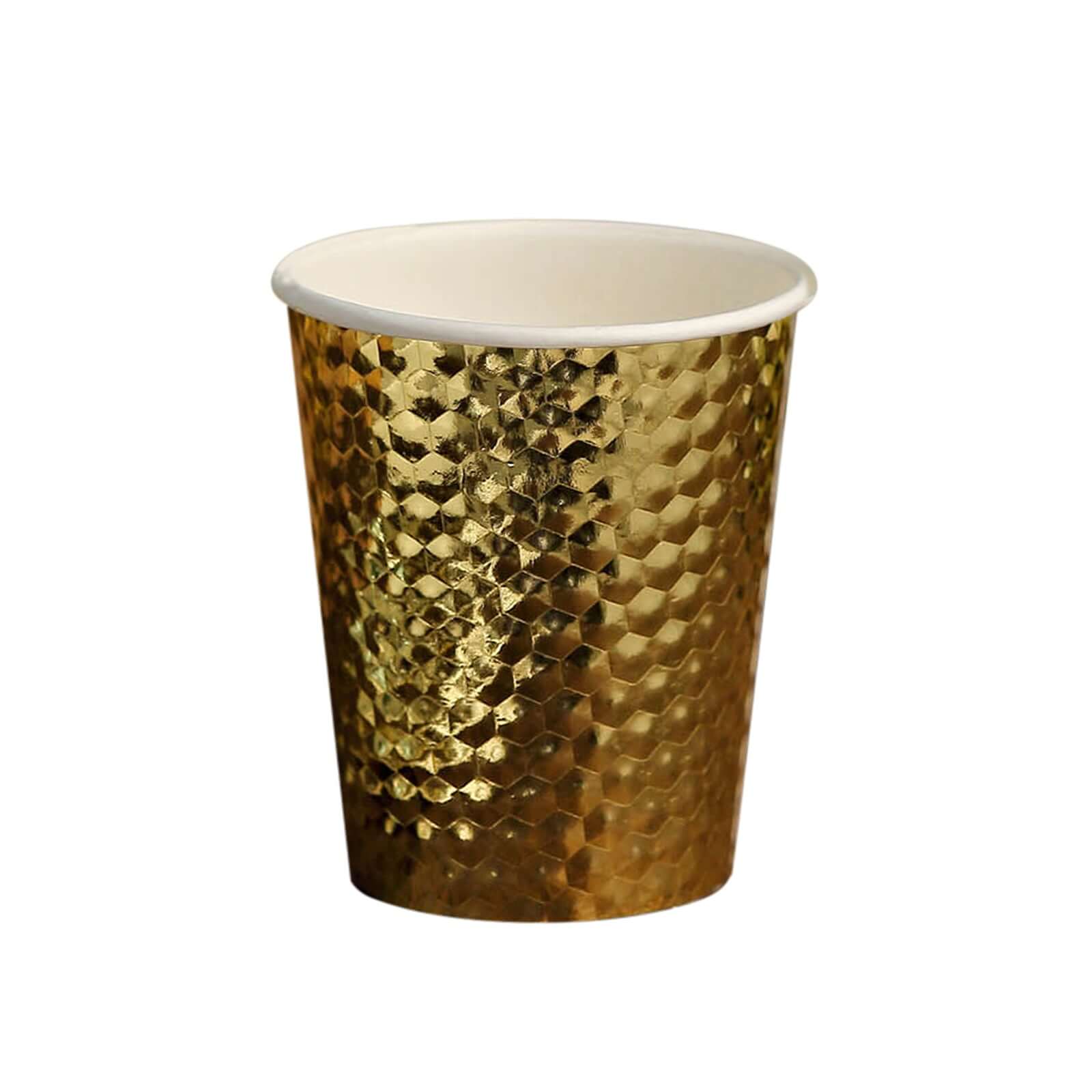 24-Pack Paper Cups 10oz Gold Foil with Honeycomb Design - Chic Disposable Party Cups for Events & All Purpose Use - Image 7