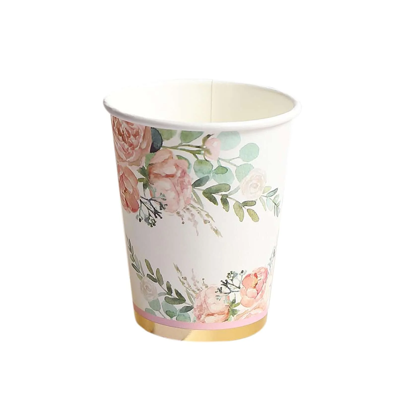 24-Pack Paper Cups 9oz Pink Peony Flower Print with Gold Foil - Stylish Disposable Party Cups for Hot & Cold Beverages - Image 6