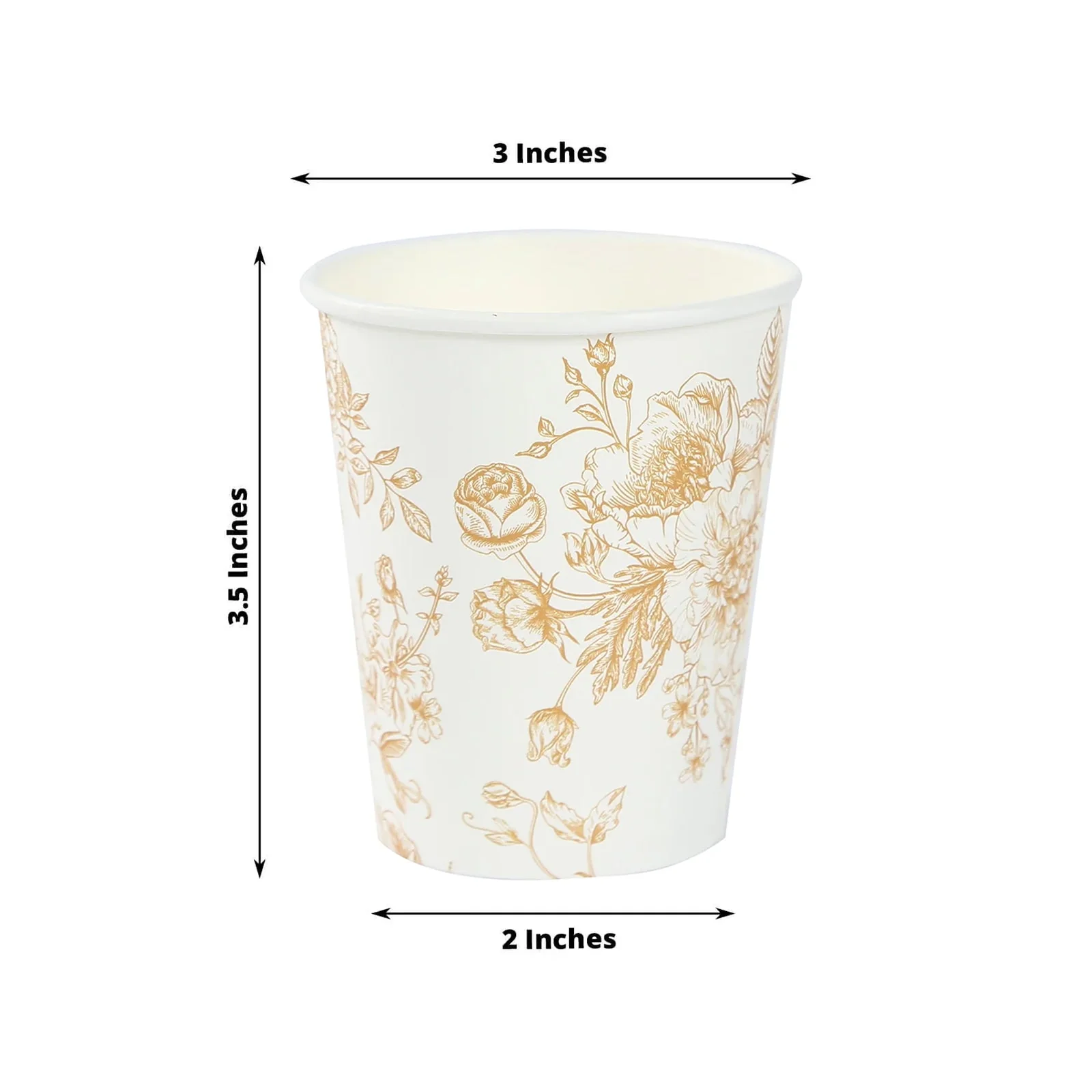 24-Pack Paper Cups 9oz White with Gold French Toile Print - Chic Disposable Floral Party Cups for Hot & Cold Beverages - Image 2