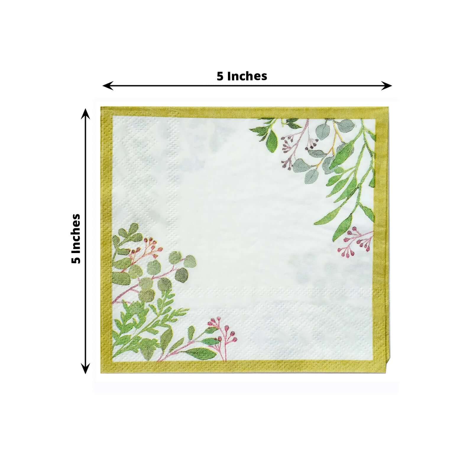 24-Pack Paper Dinner Napkins 2 Ply White Tropical Greenery with Eucalyptus Design 5" - Soft Disposable Cocktail Napkins for Weddings 18GSM - Image 3