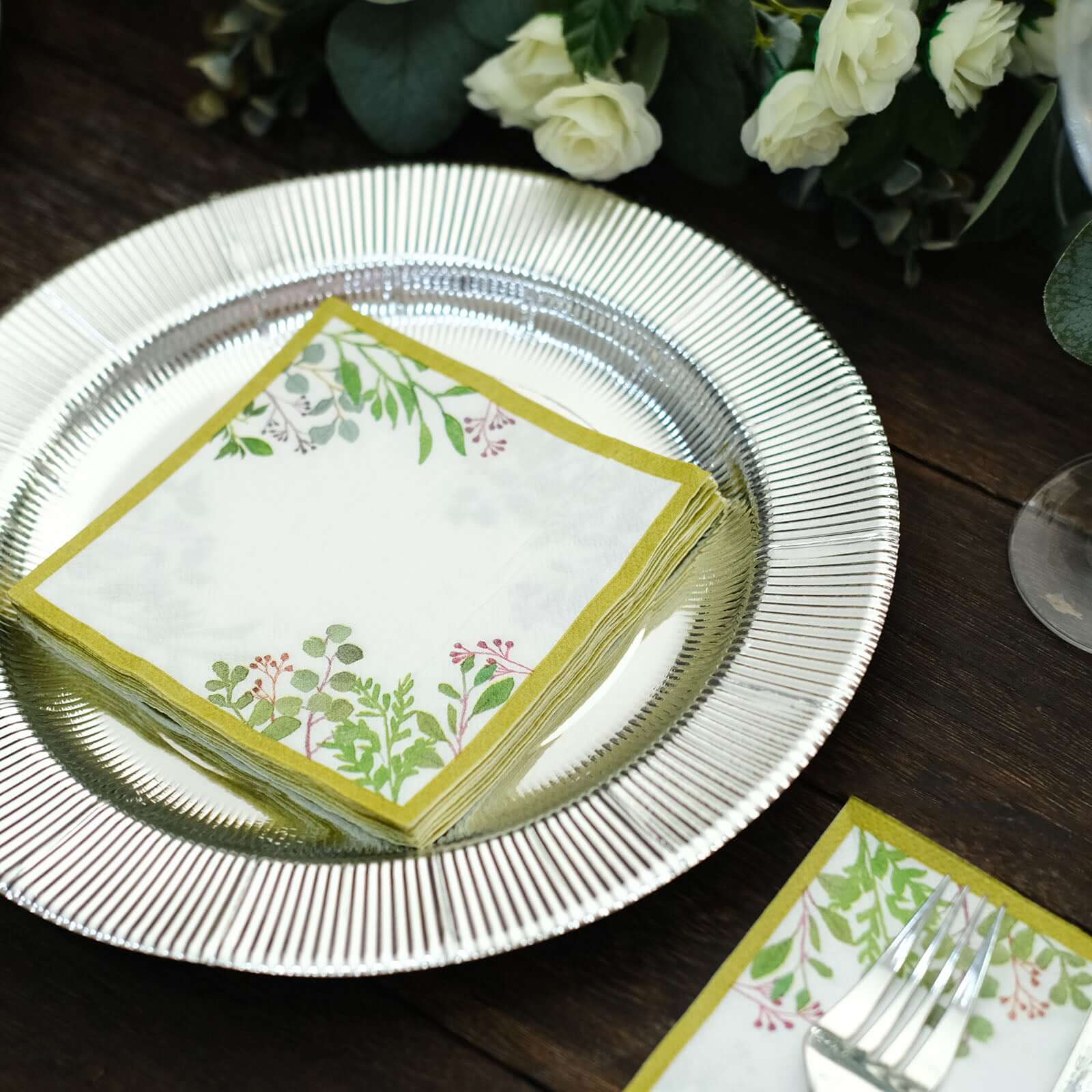 24-Pack Paper Dinner Napkins 2 Ply White Tropical Greenery with Eucalyptus Design 5" - Soft Disposable Cocktail Napkins for Weddings 18GSM - Image 8