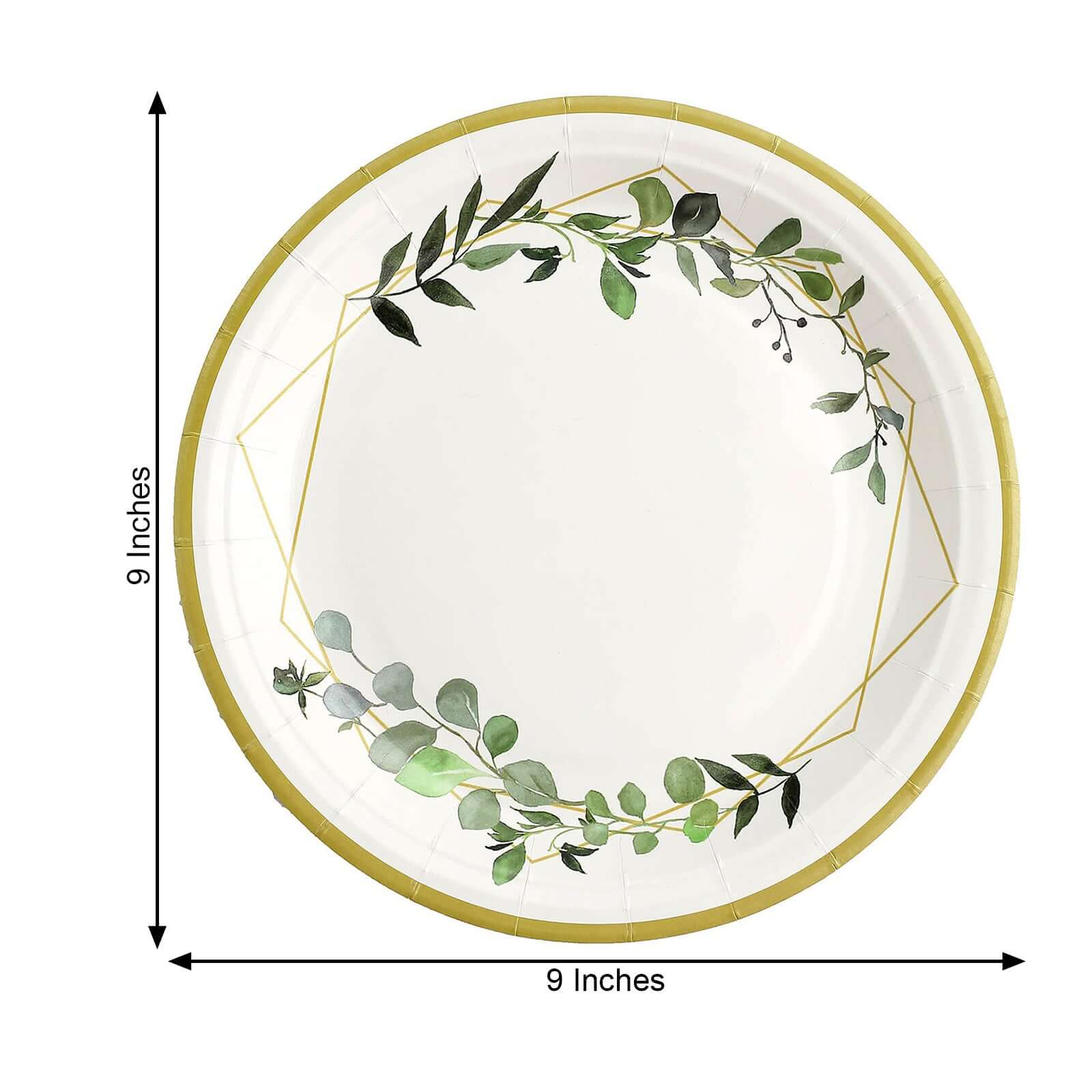 24-Pack Paper Round Dinner Plates 9" White with Eucalyptus Leaves & Gold Rim - 300GSM Disposable Party Plates for Garden Weddings & Celebrations - Image 3