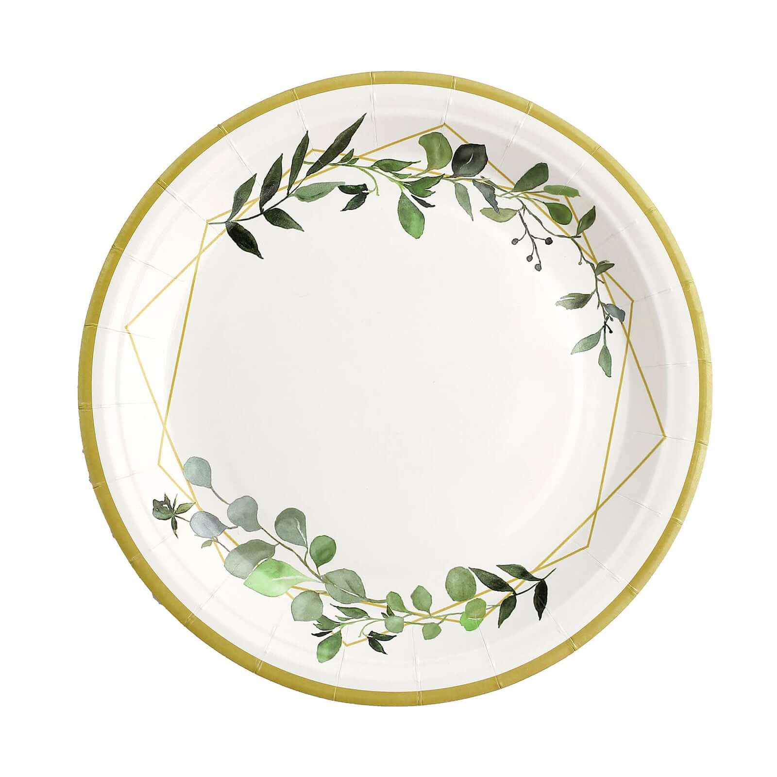 24-Pack Paper Round Dinner Plates 9" White with Eucalyptus Leaves & Gold Rim - 300GSM Disposable Party Plates for Garden Weddings & Celebrations - Image 7