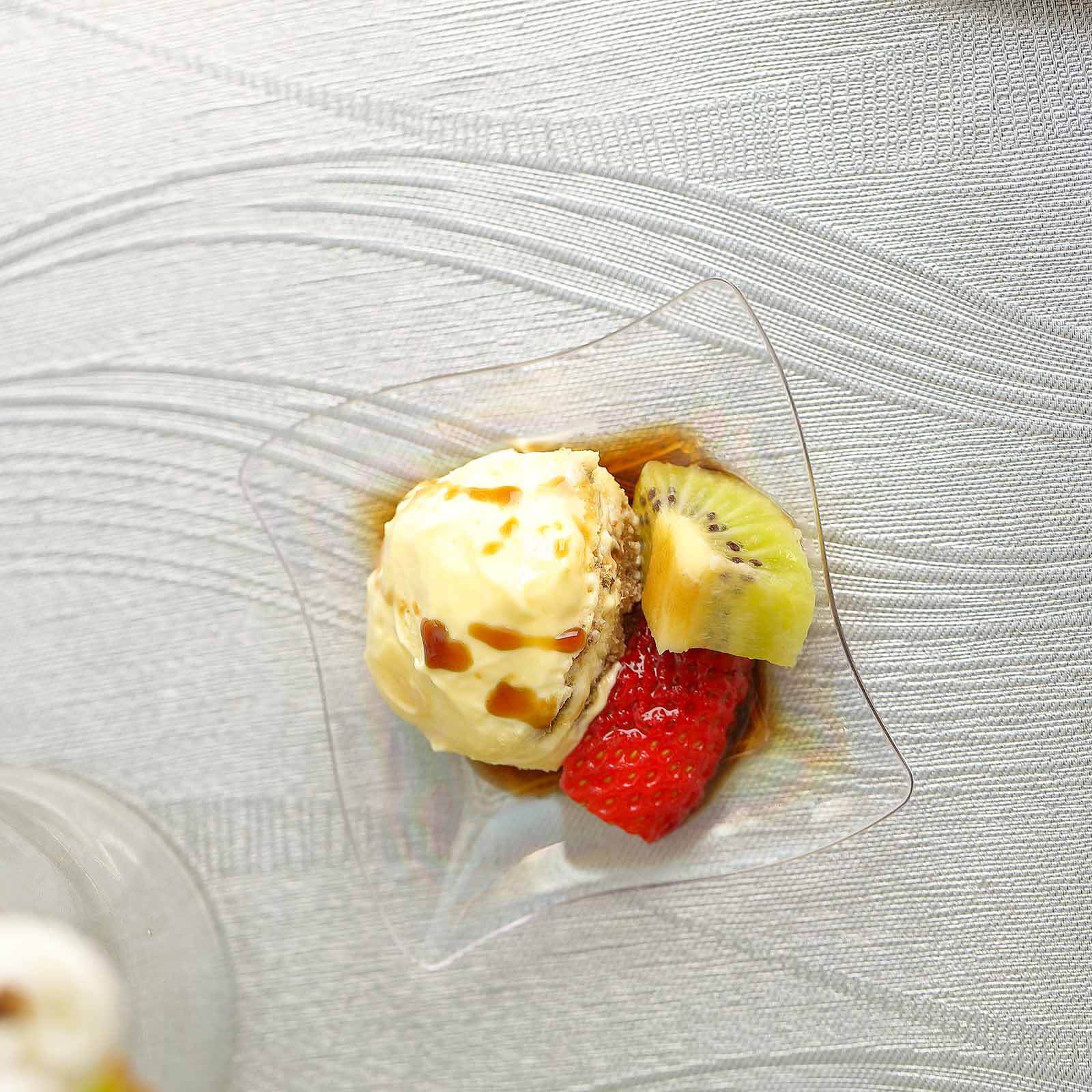 24-Pack Plastic Appetizer Plates 3" Mini Wavy Rim Design Clear - Disposable Pinwheel Snack Plates - Image 2