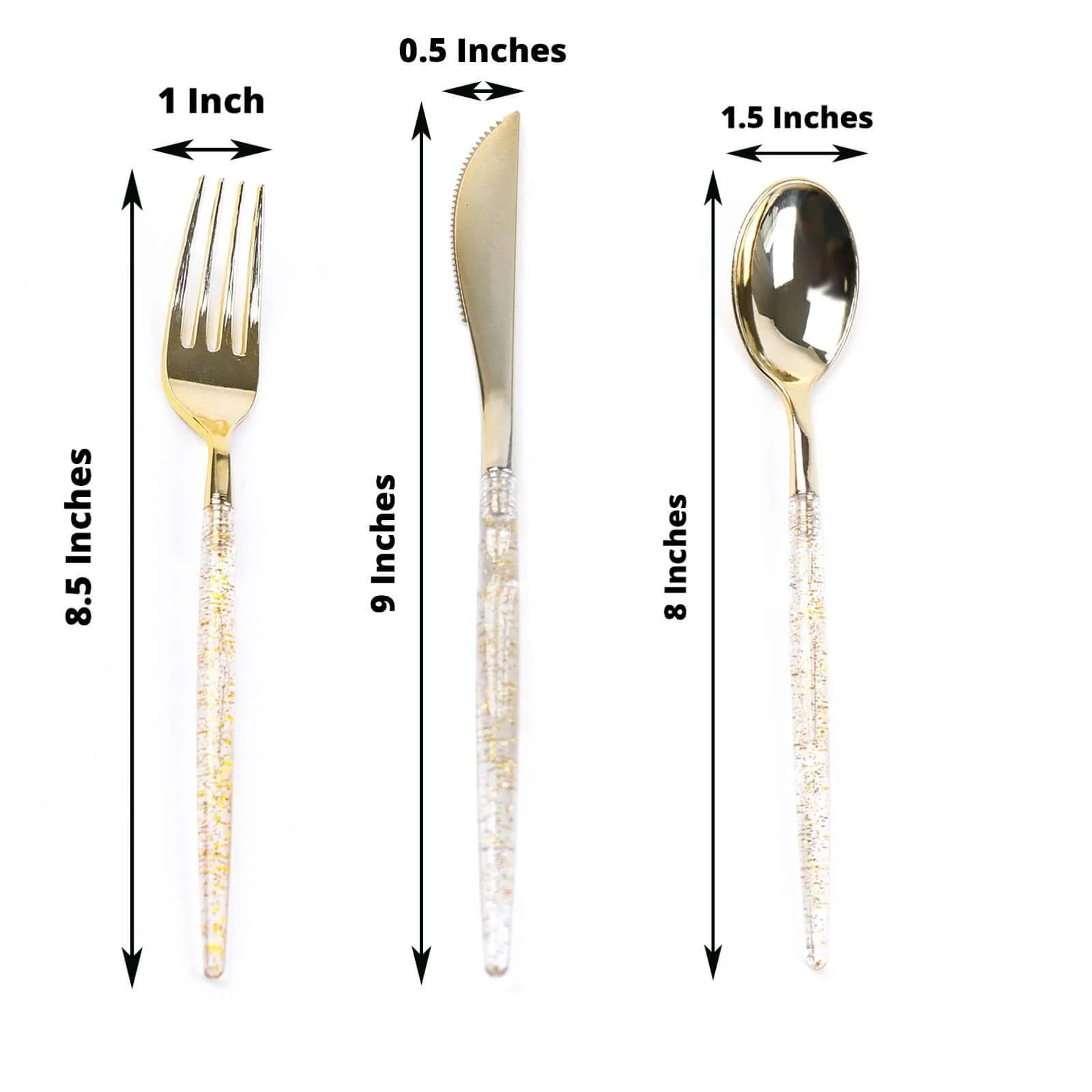 24-Pack Plastic Cutlery Set 8" Gold Glittered - Disposable Silverware-Pack for Parties - Image 3