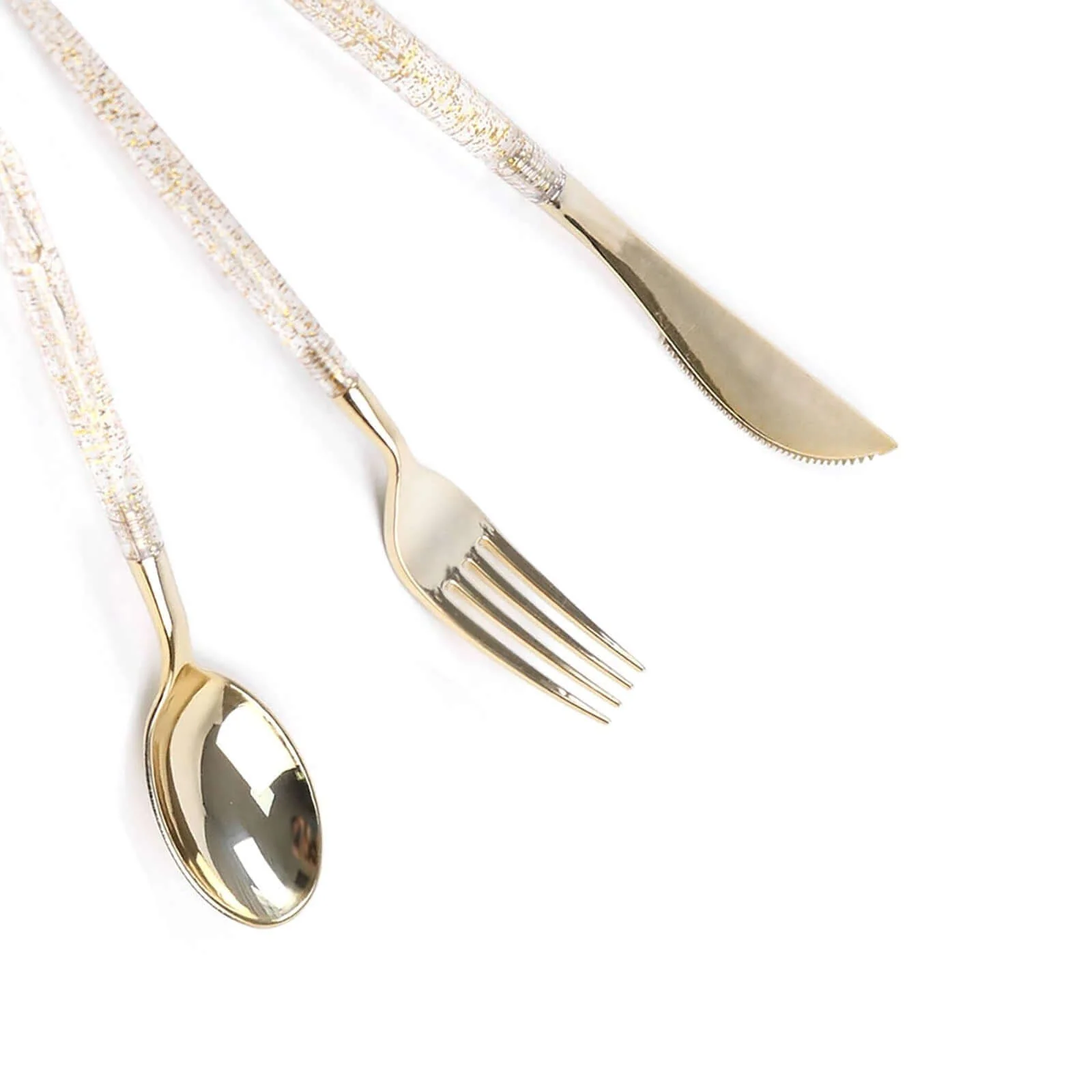 24-Pack Plastic Cutlery Set 8" Gold Glittered - Disposable Silverware-Pack for Parties - Image 7
