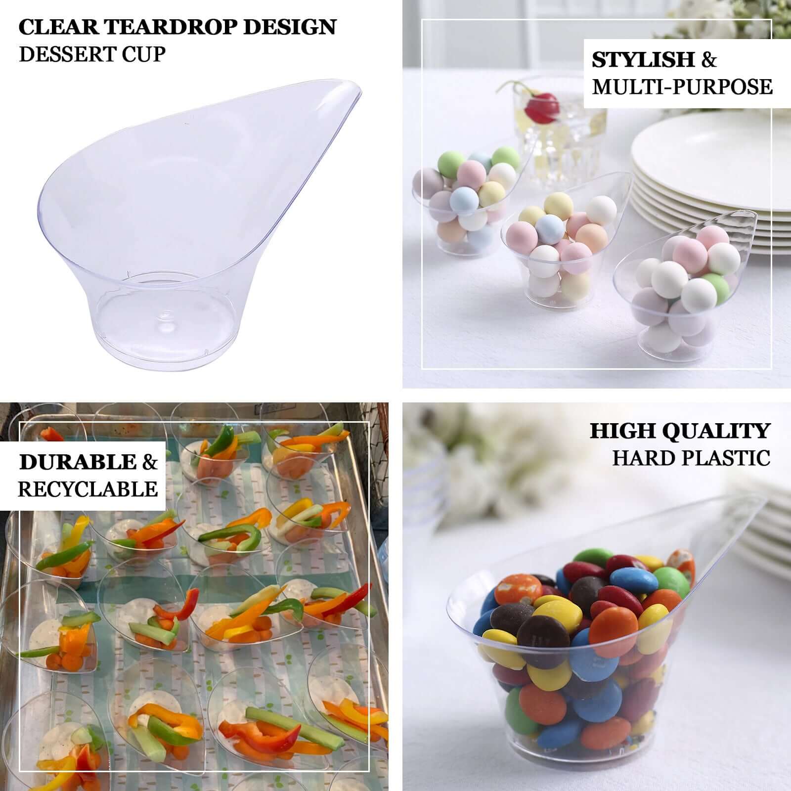 24-Pack Plastic Dessert Cups 3oz Clear with Teardrop Top Design - Disposable Mini Appetizer Snack Bowls for Parties, Catered Events & Buffets - Image 4