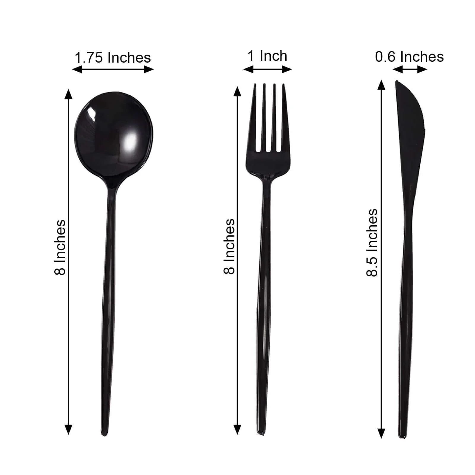 24-Pack Plastic Flatware Set 8" Black with Sleek Modern Design - Premium Disposable Silverware - Image 3