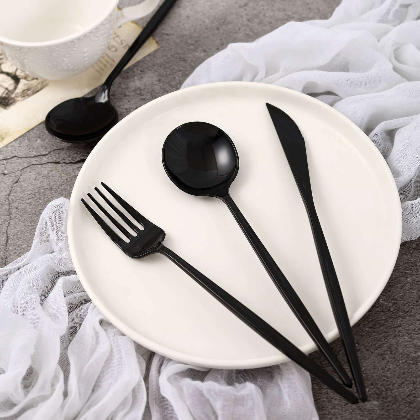 24-Pack Plastic Flatware Set 8" Black with Sleek Modern Design - Premium Disposable Silverware - Image 6