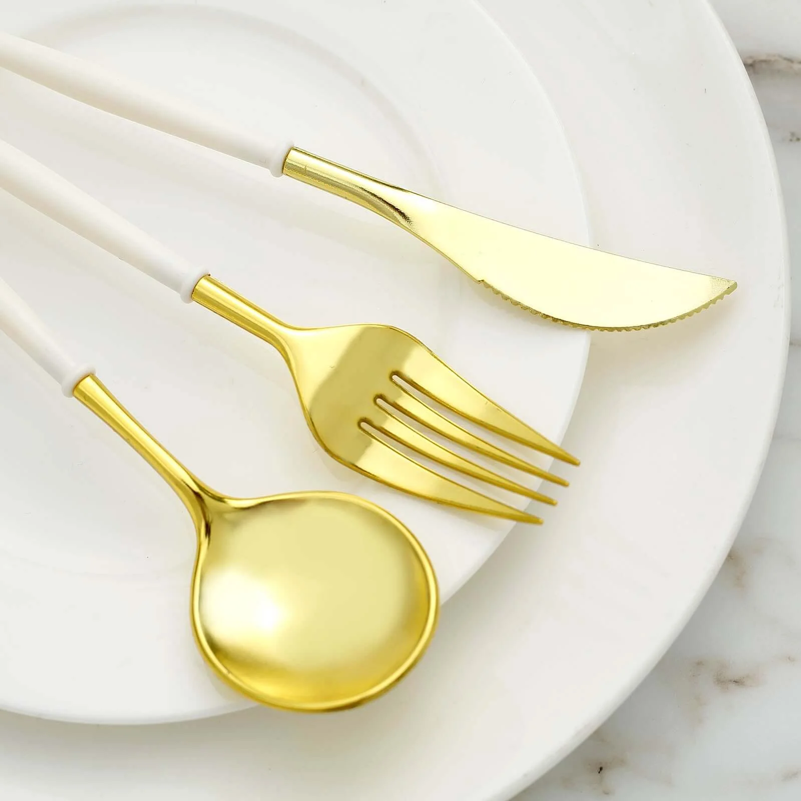 24-Pack Plastic Flatware Set 8" Gold with Ivory Handle - Modern Heavy Duty Disposable Silverware - Image 2