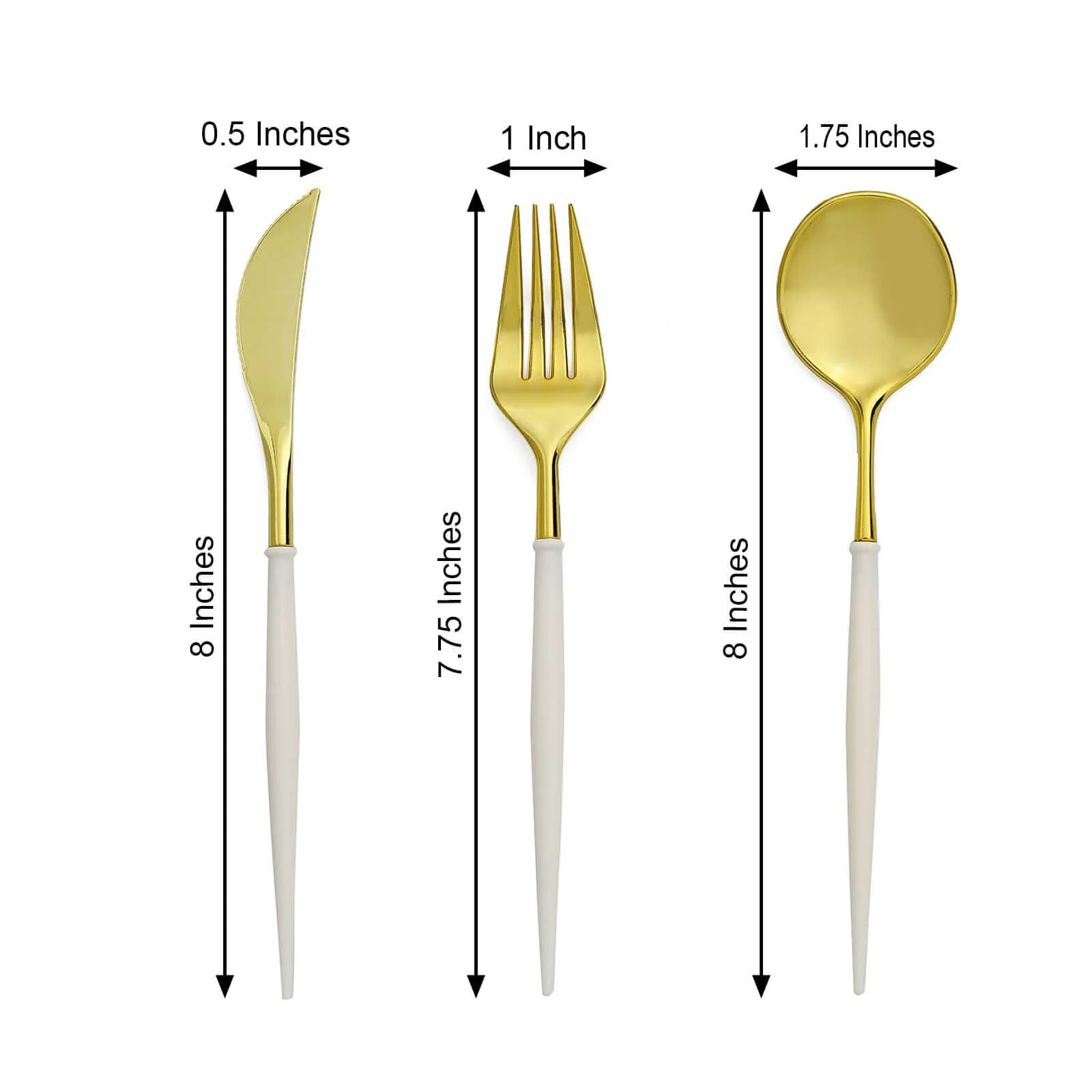 24-Pack Plastic Flatware Set 8" Gold with Ivory Handle - Modern Heavy Duty Disposable Silverware - Image 3