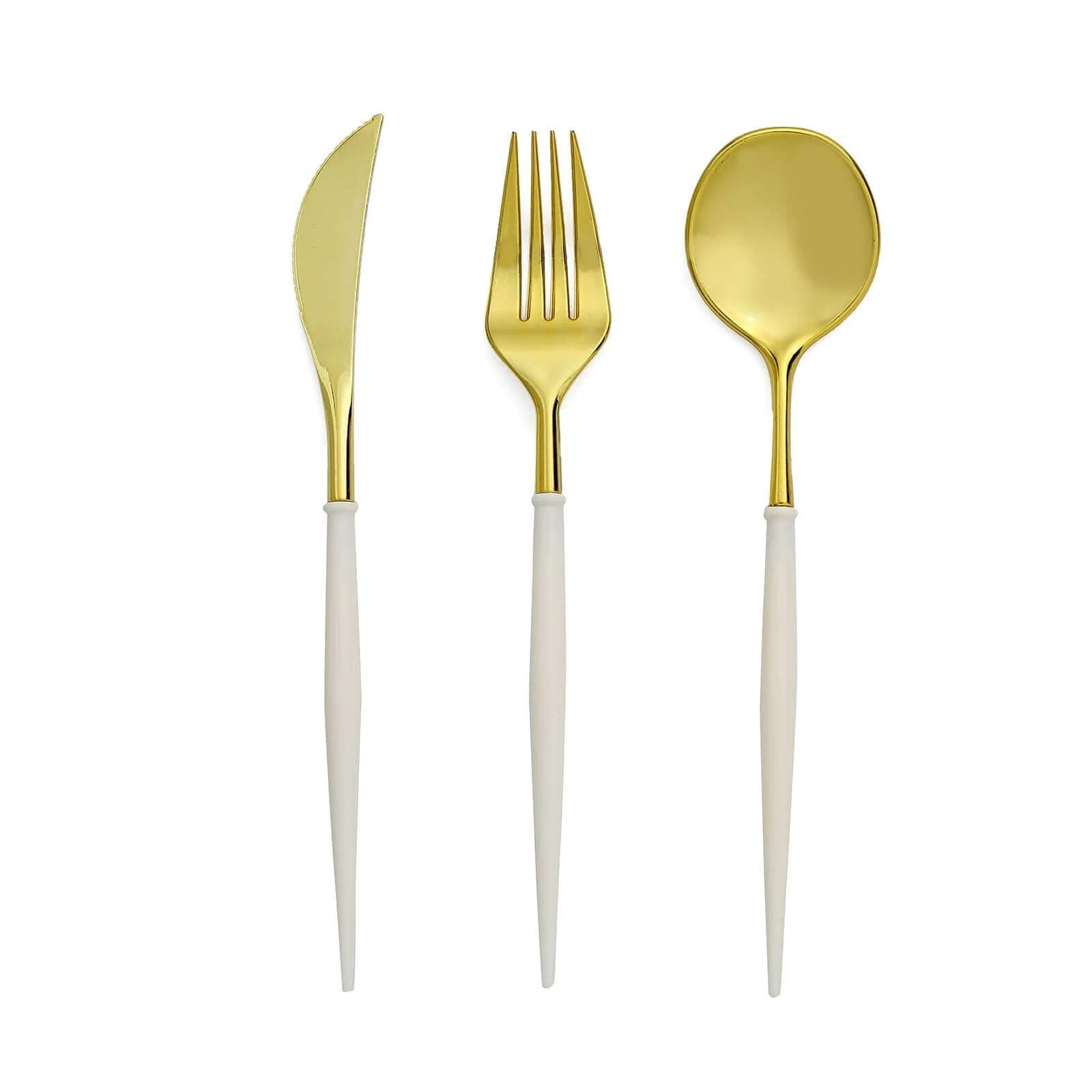 24-Pack Plastic Flatware Set 8" Gold with Ivory Handle - Modern Heavy Duty Disposable Silverware - Image 6
