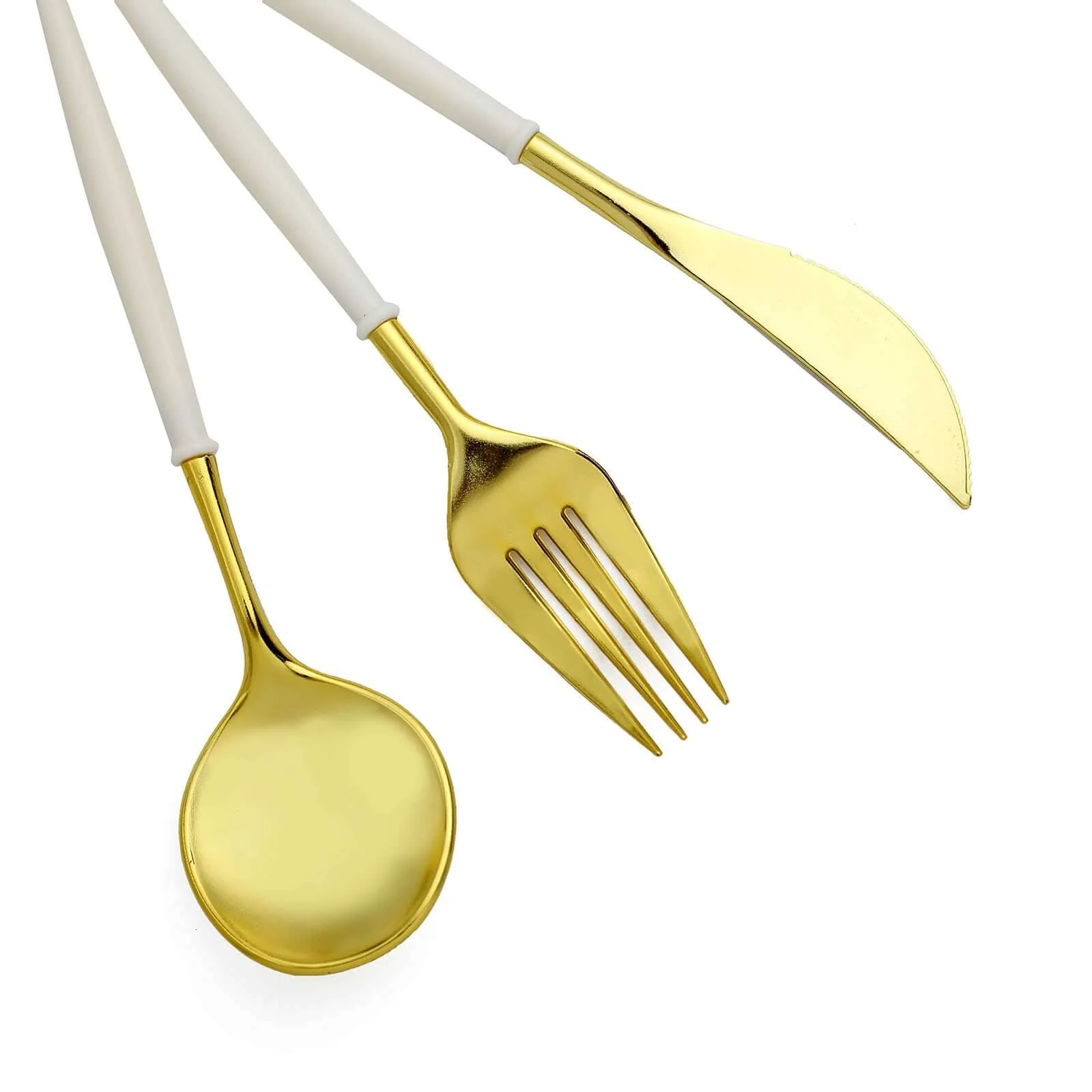 24-Pack Plastic Flatware Set 8" Gold with Ivory Handle - Modern Heavy Duty Disposable Silverware - Image 8