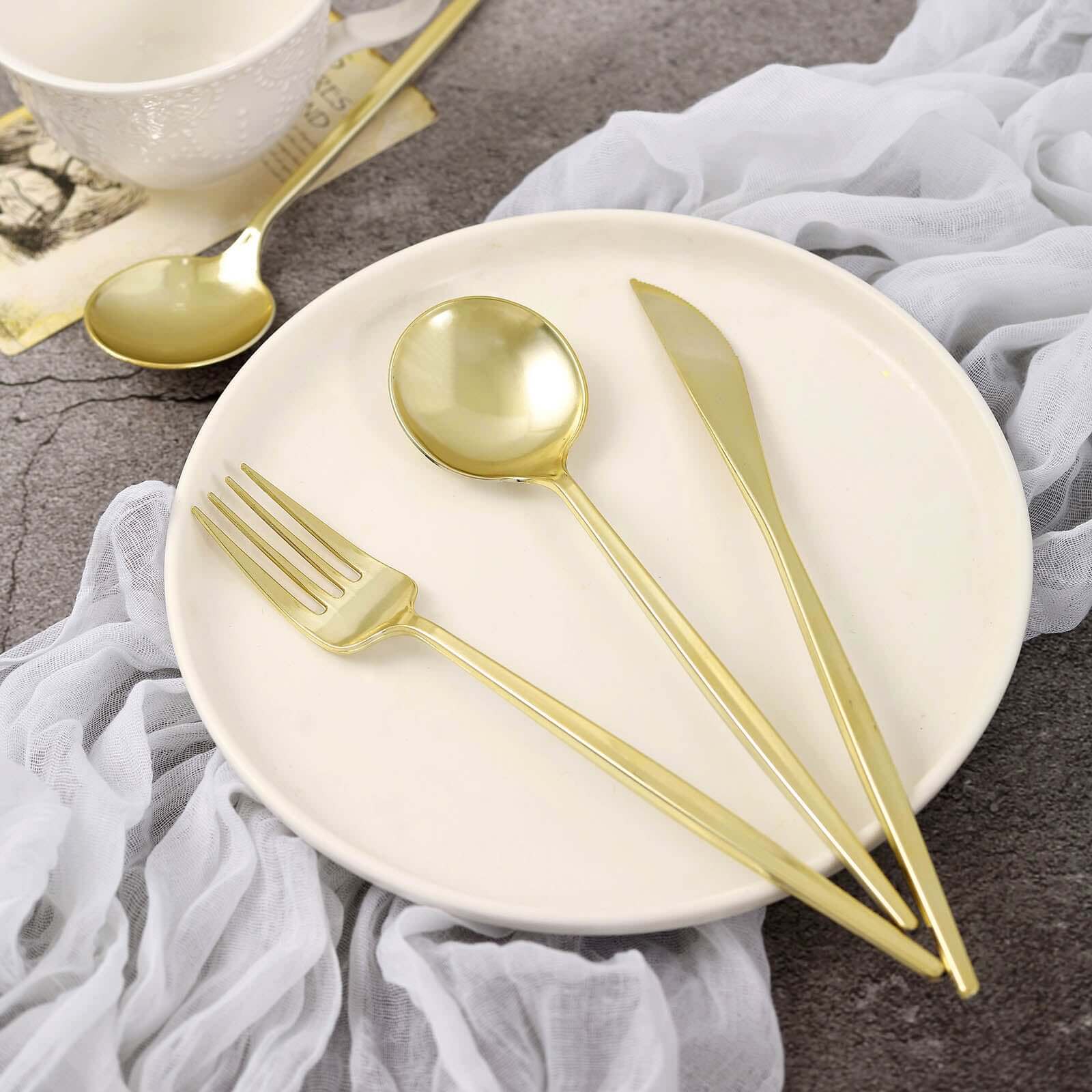 24-Pack Plastic Flatware Set 8" Gold with Sleek Modern Design - Premium Disposable Silverware - Image 7