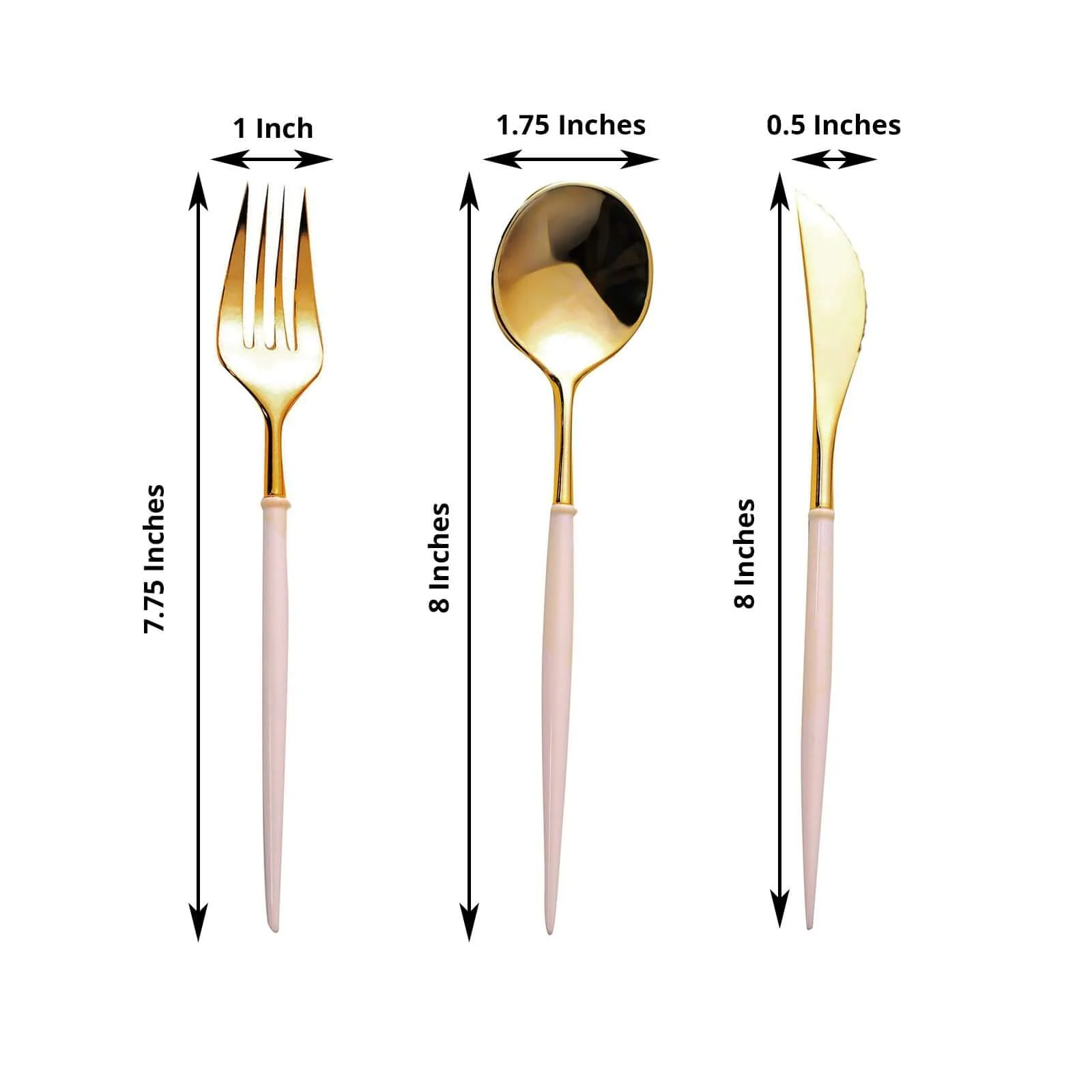 24-Pack Plastic Flatware Set 8" Metallic Gold with Blush Handle - Modern Heavy Duty Disposable Silverware - Image 3