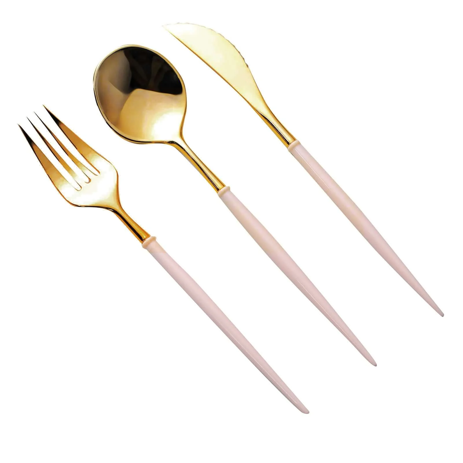 24-Pack Plastic Flatware Set 8" Metallic Gold with Blush Handle - Modern Heavy Duty Disposable Silverware - Image 6