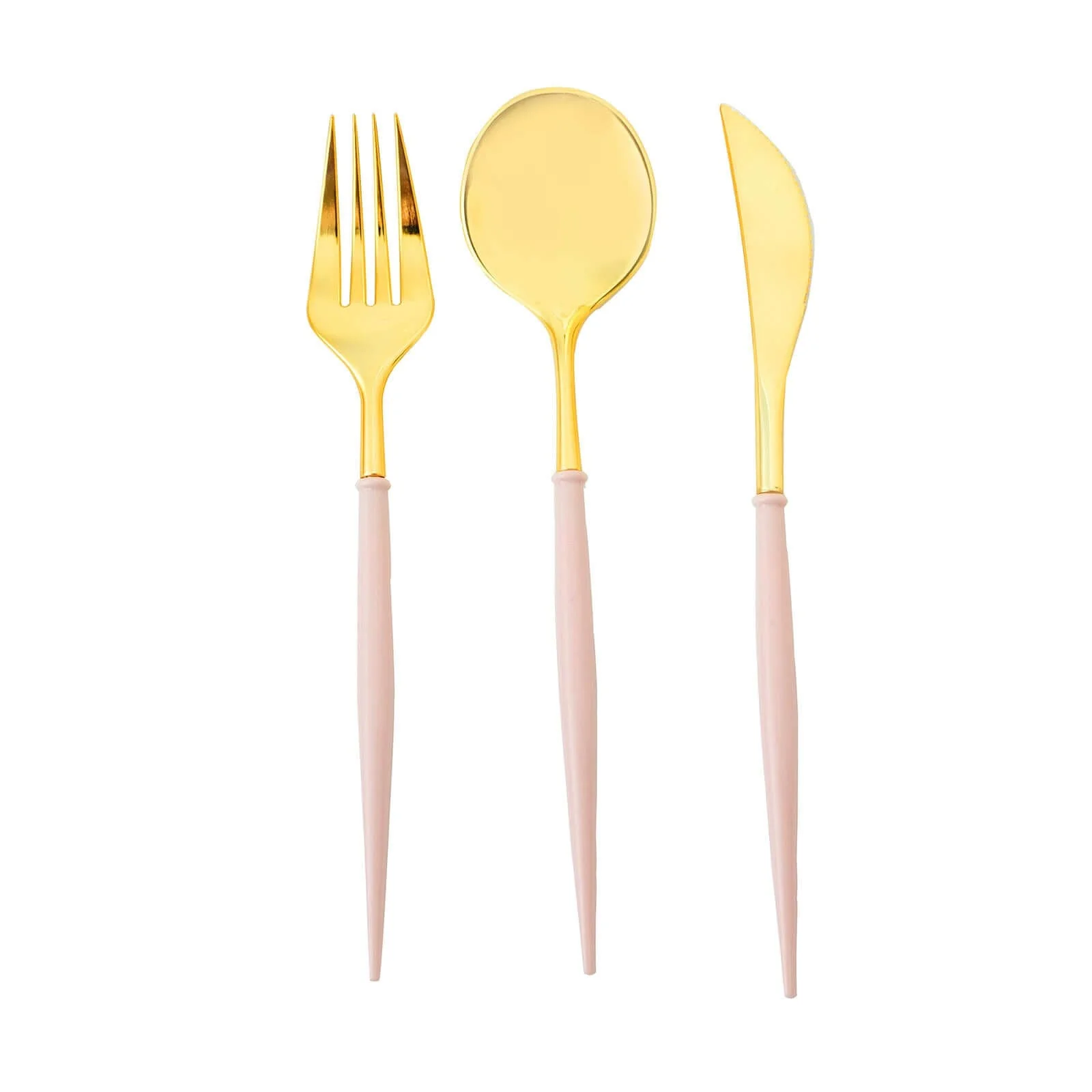 24-Pack Plastic Flatware Set 8" Metallic Gold with Blush Handle - Modern Heavy Duty Disposable Silverware - Image 7