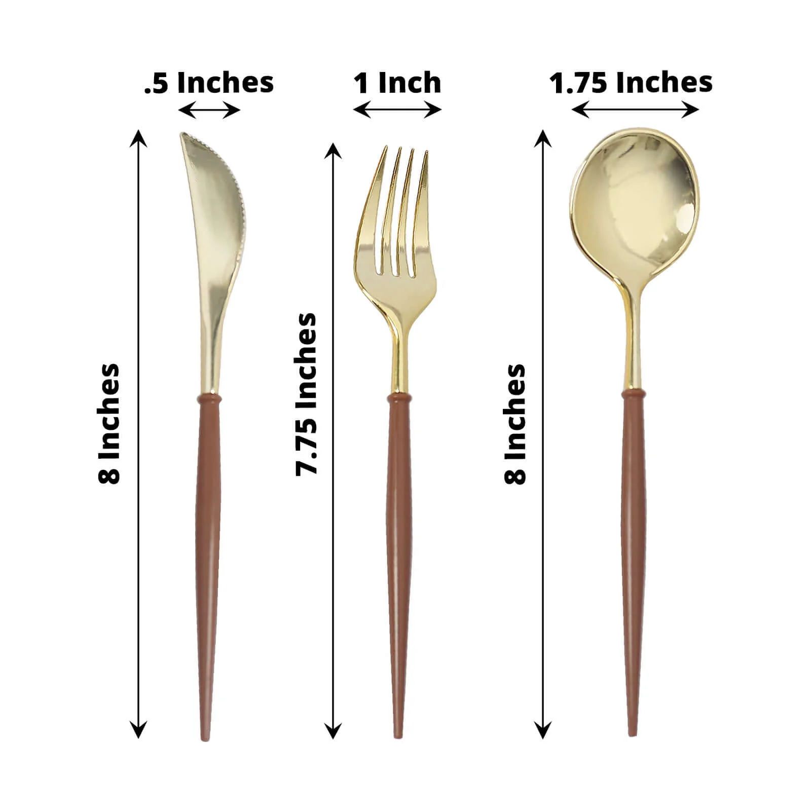 24-Pack Plastic Flatware Set 8" Metallic Gold with Brown Handle - Modern Heavy Duty Disposable Silverware - Image 3