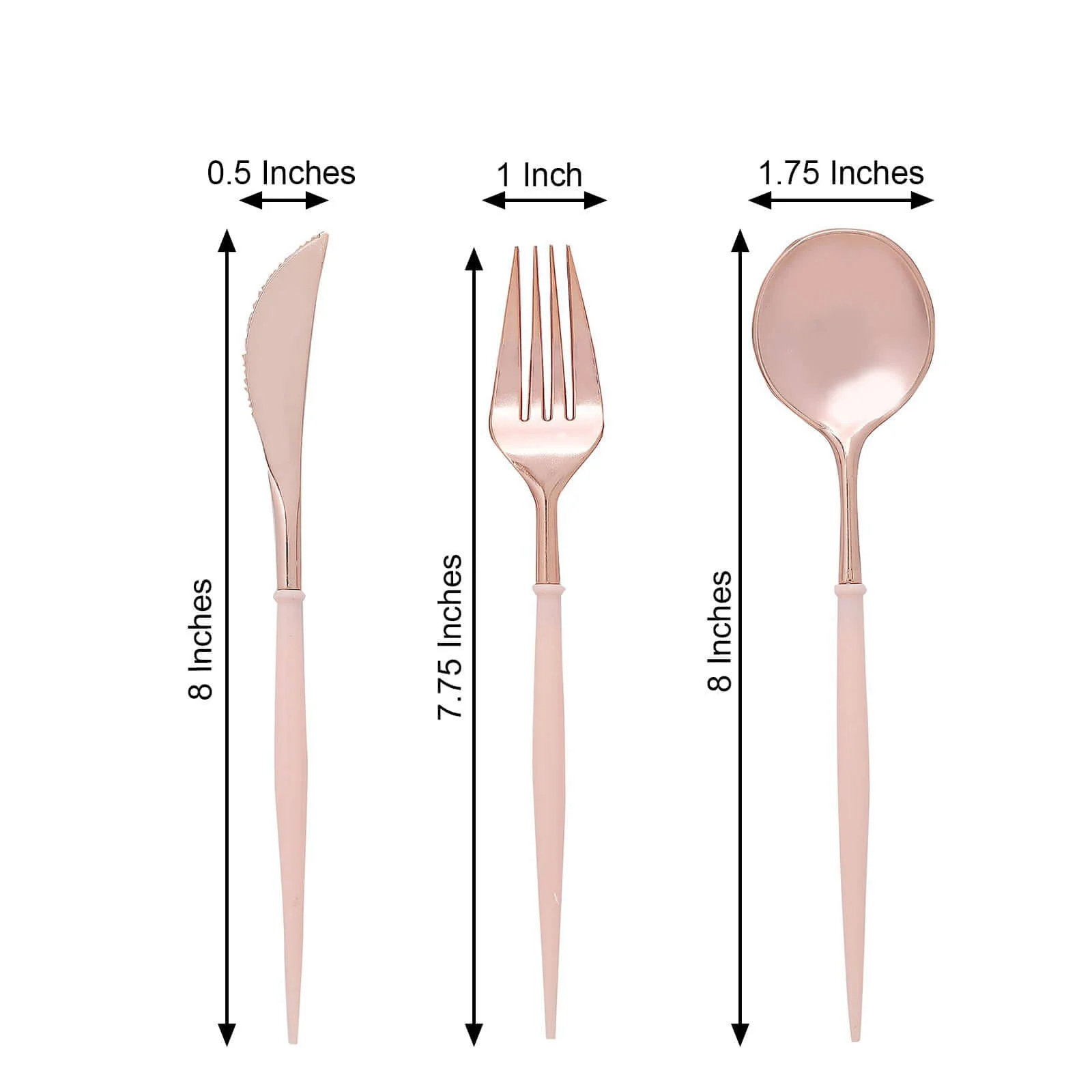 24-Pack Plastic Flatware Set 8" Rose Gold with Blush Handle - Modern Heavy Duty Disposable Silverware - Image 3