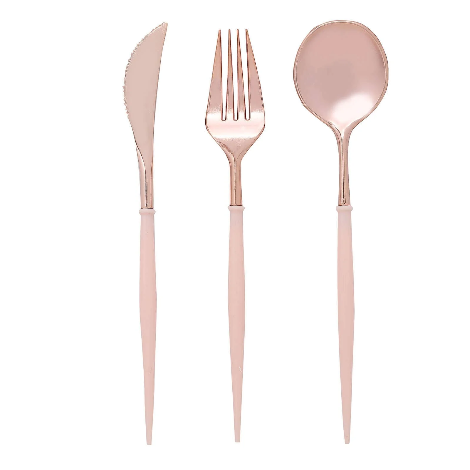 24-Pack Plastic Flatware Set 8" Rose Gold with Blush Handle - Modern Heavy Duty Disposable Silverware - Image 7