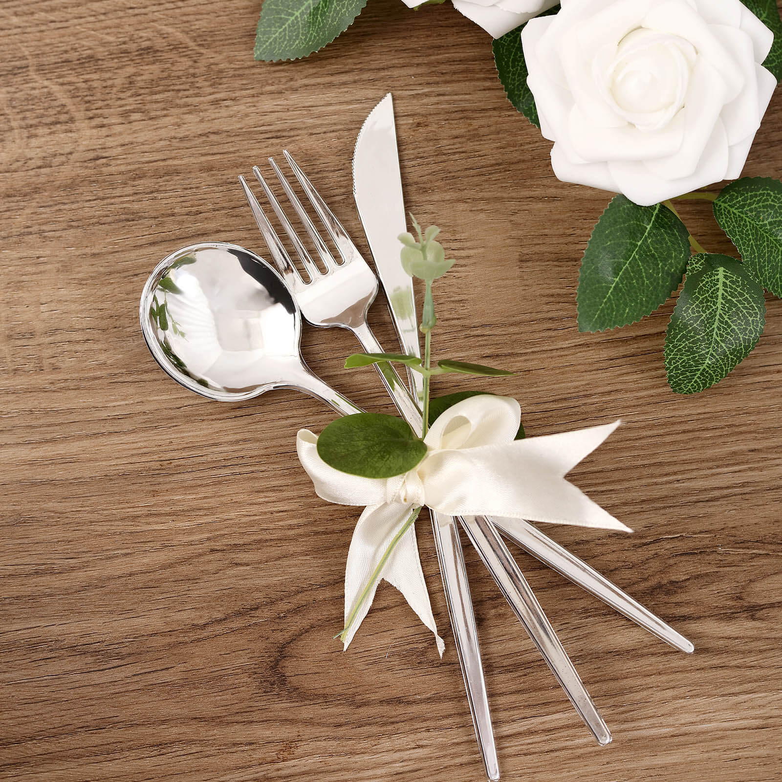 24-Pack Plastic Flatware Set 8" Silver with Sleek Modern Design - Premium Disposable Silverware - Image 2