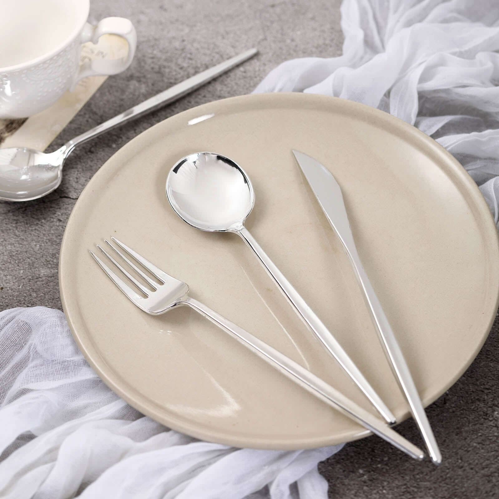 24-Pack Plastic Flatware Set 8" Silver with Sleek Modern Design - Premium Disposable Silverware - Image 6