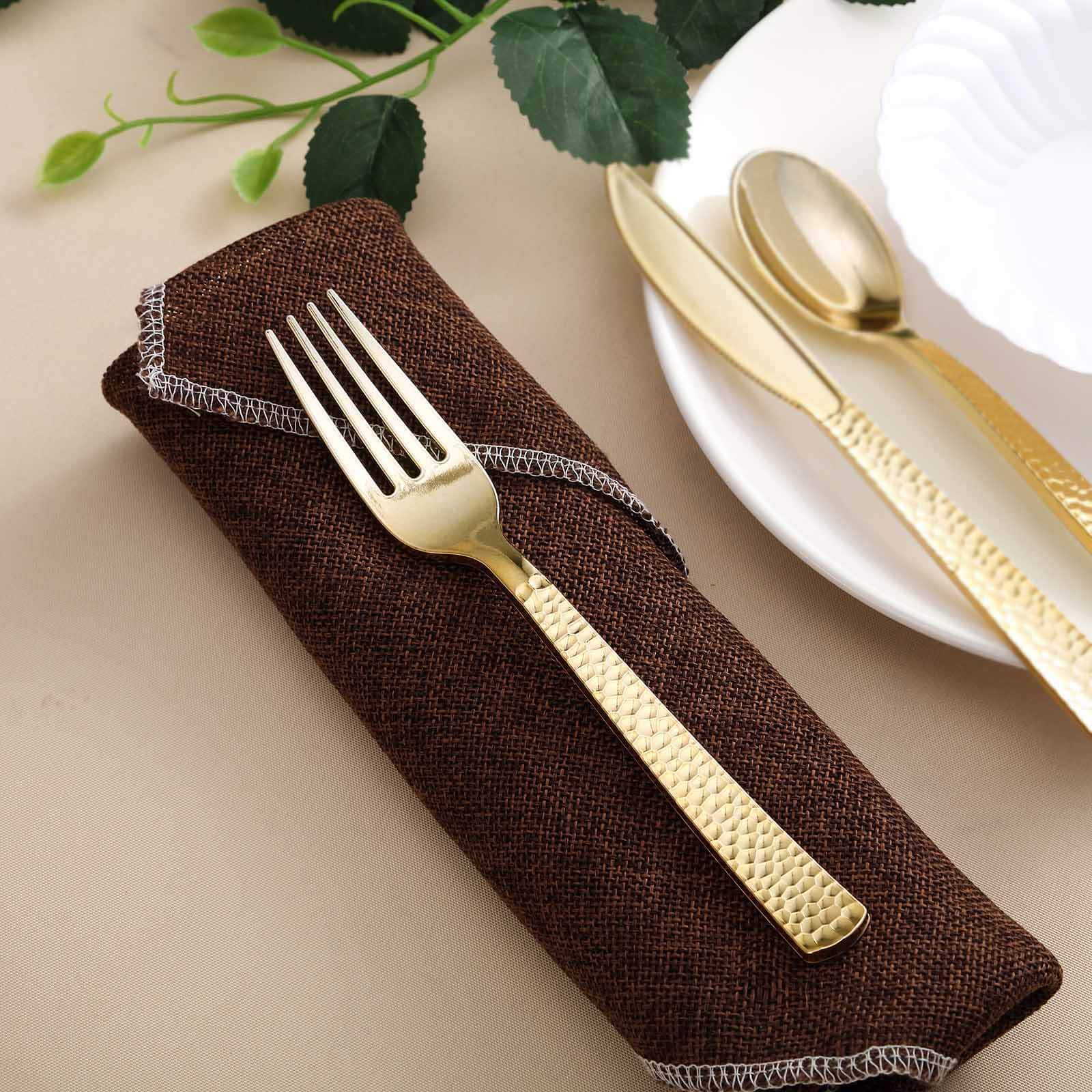 24-Pack Plastic Forks 7" Gold with Hammered Style - Heavy Duty Disposable Silverware - Image 2