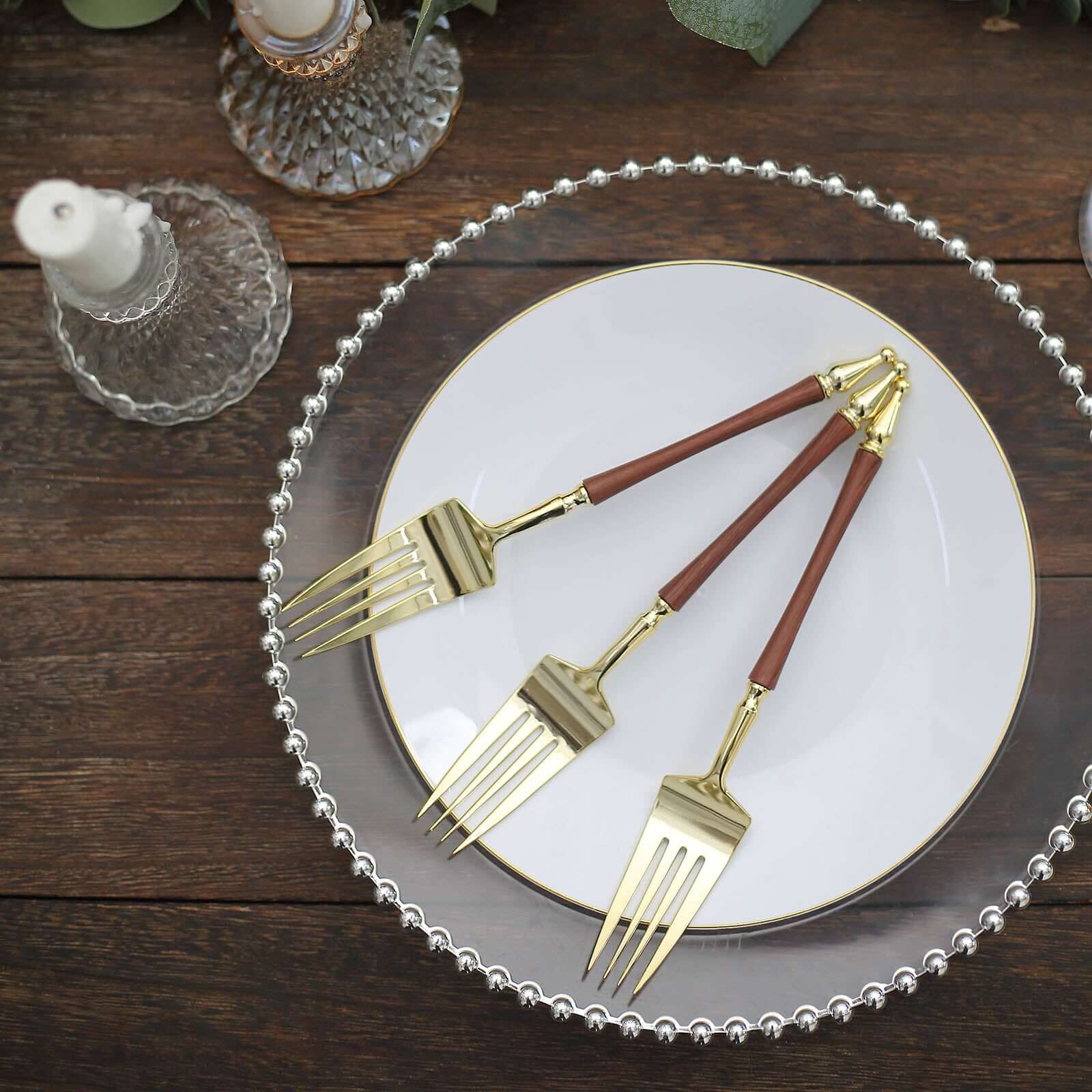 24-Pack Plastic Forks 8" Gold/Brown with Roman Column Handle - European Style Disposable Utensils - Image 10