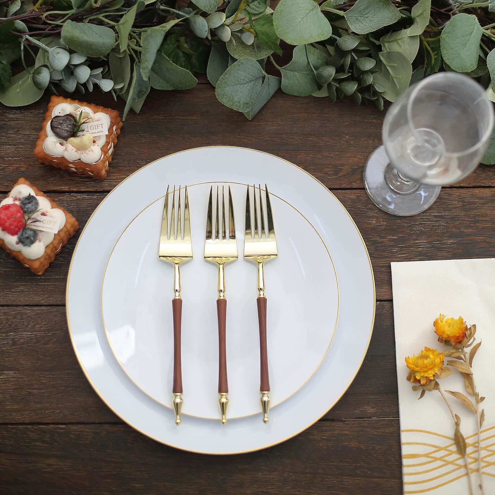 24-Pack Plastic Forks 8" Gold/Brown with Roman Column Handle - European Style Disposable Utensils - Image 11