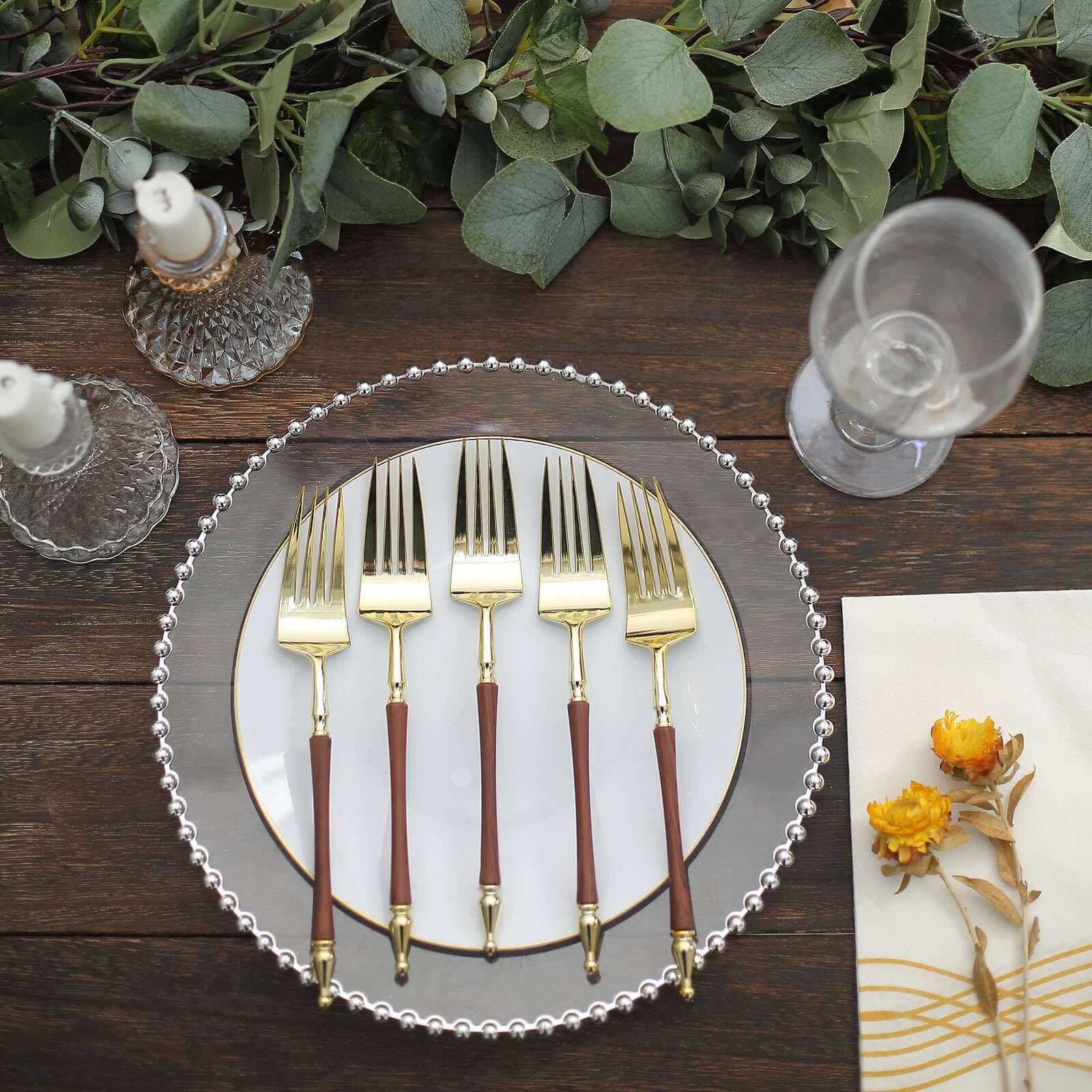 24-Pack Plastic Forks 8" Gold/Brown with Roman Column Handle - European Style Disposable Utensils - Image 8