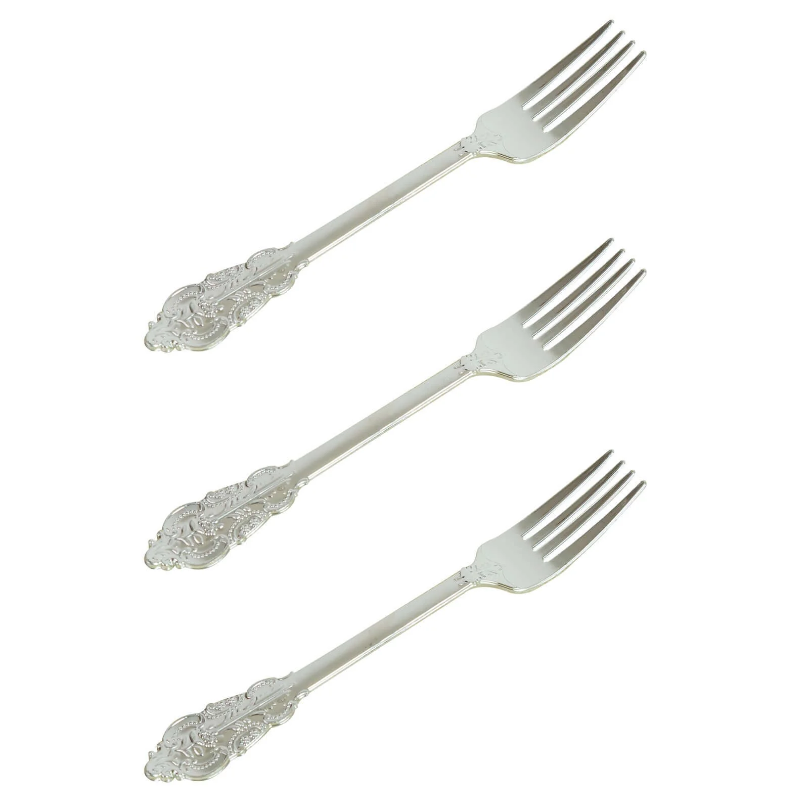 24-Pack Plastic Forks 8" Metallic Silver Baroque Style - Heavy Duty Disposable Silverware - Image 8