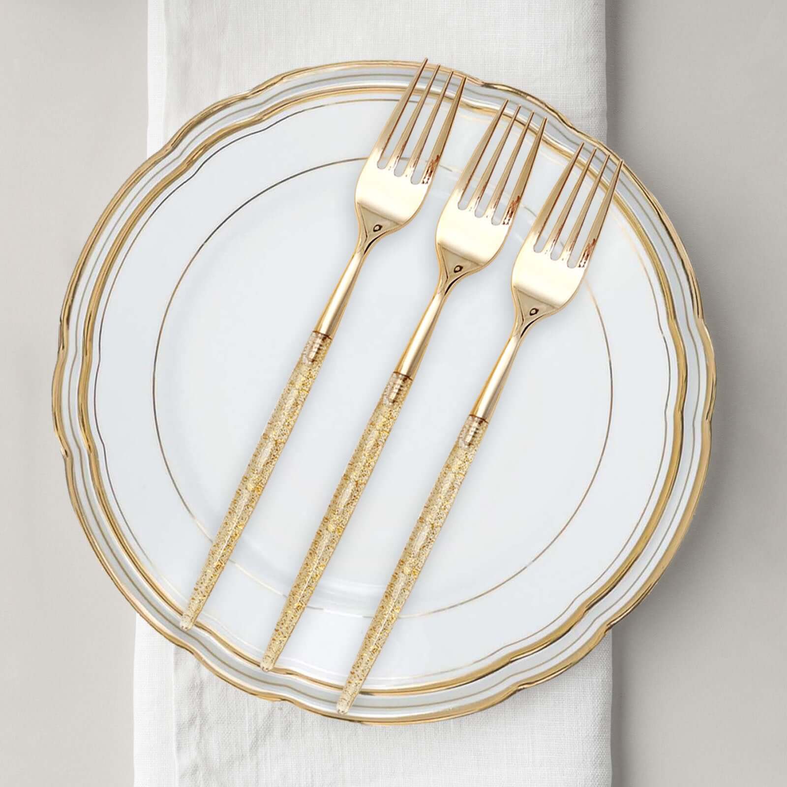 24-Pack Plastic Forks Gold Glittered - Disposable Silverware Cutlery for Parties - Image 2