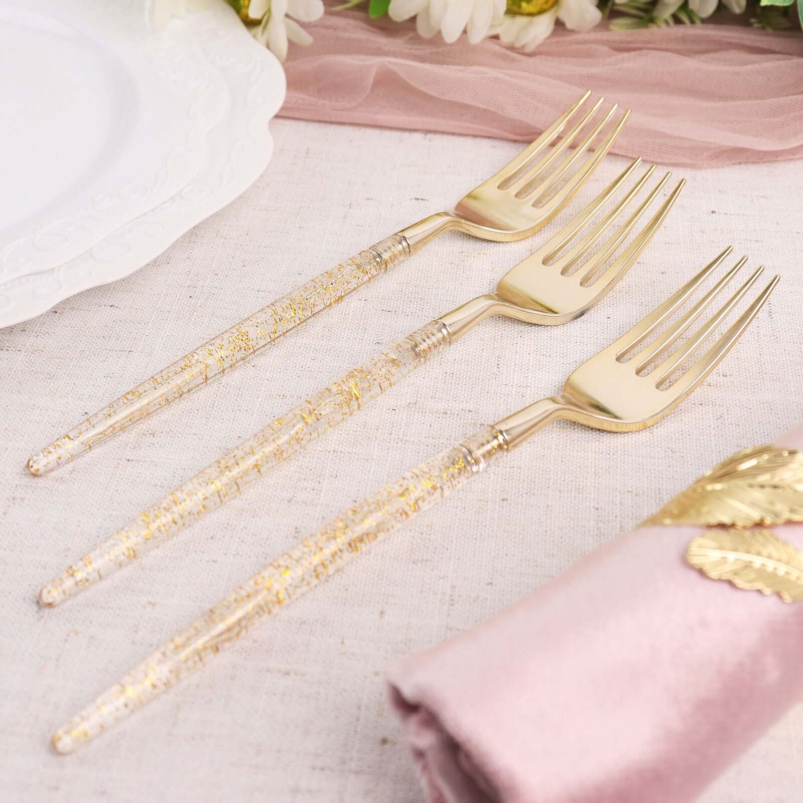 24-Pack Plastic Forks Gold Glittered - Disposable Silverware Cutlery for Parties - Image 4