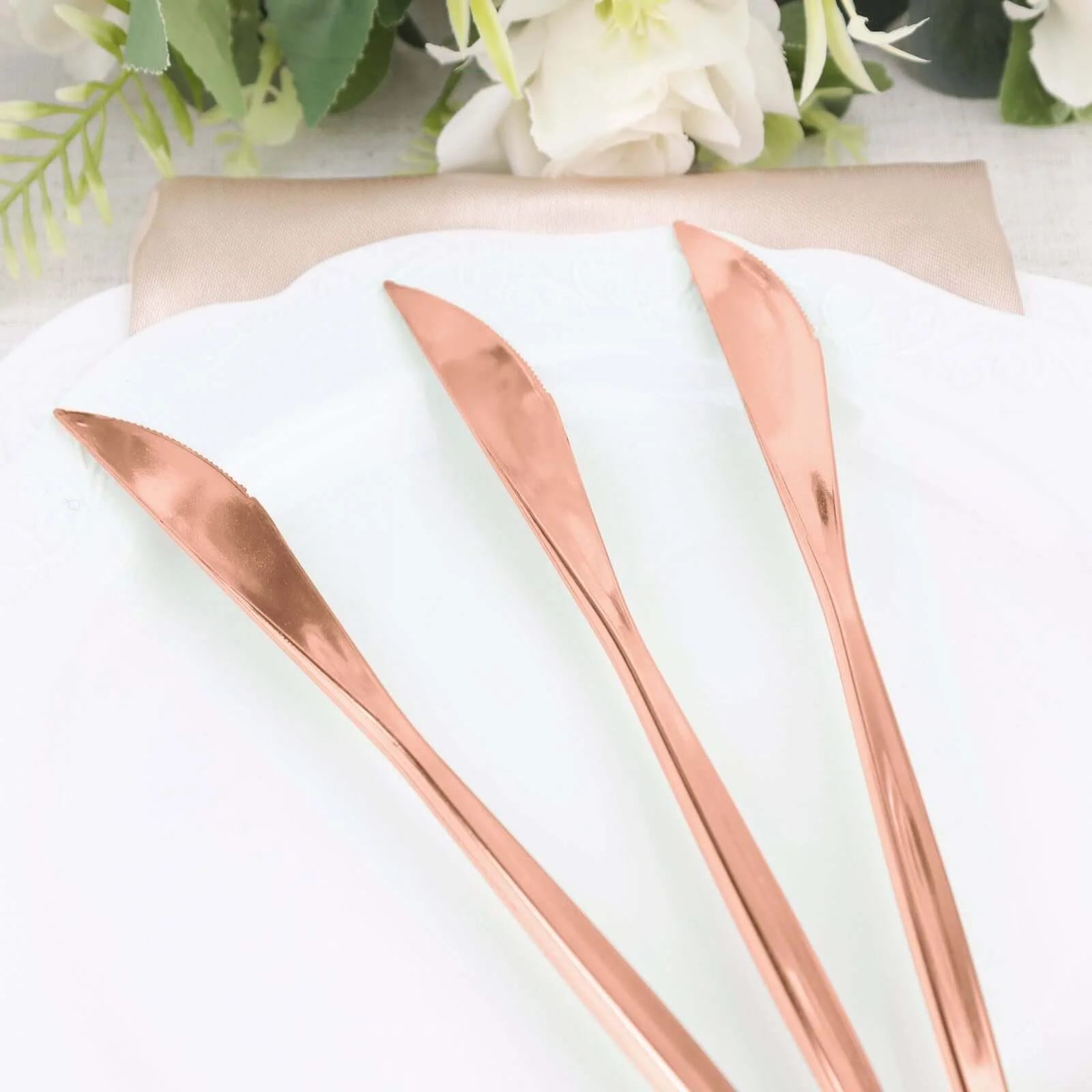 24-Pack Plastic Knives 8" Glossy Rose Gold - Heavy Duty Premium Disposable Flatware Cutlery - Image 14