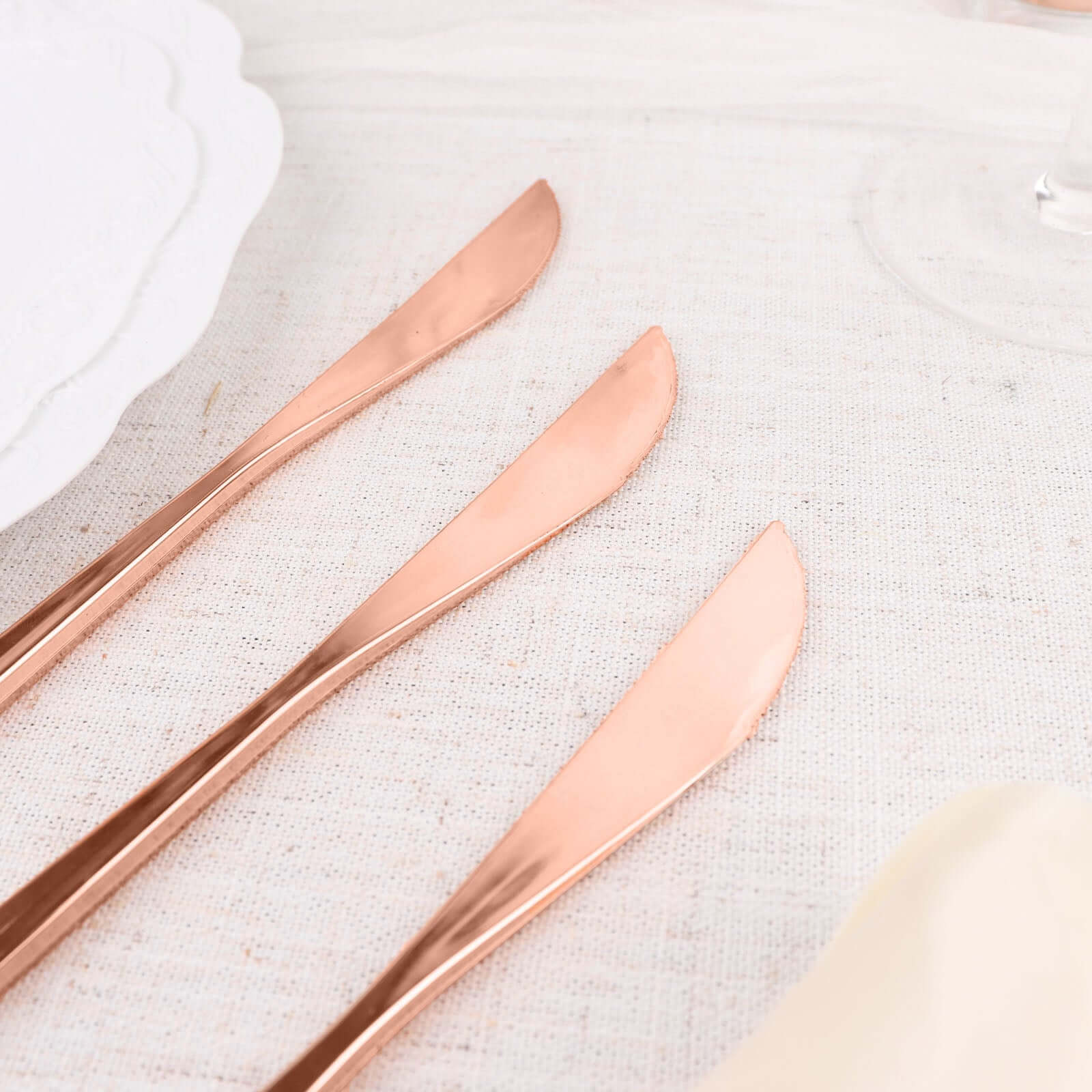 24-Pack Plastic Knives 8" Glossy Rose Gold - Heavy Duty Premium Disposable Flatware Cutlery - Image 2