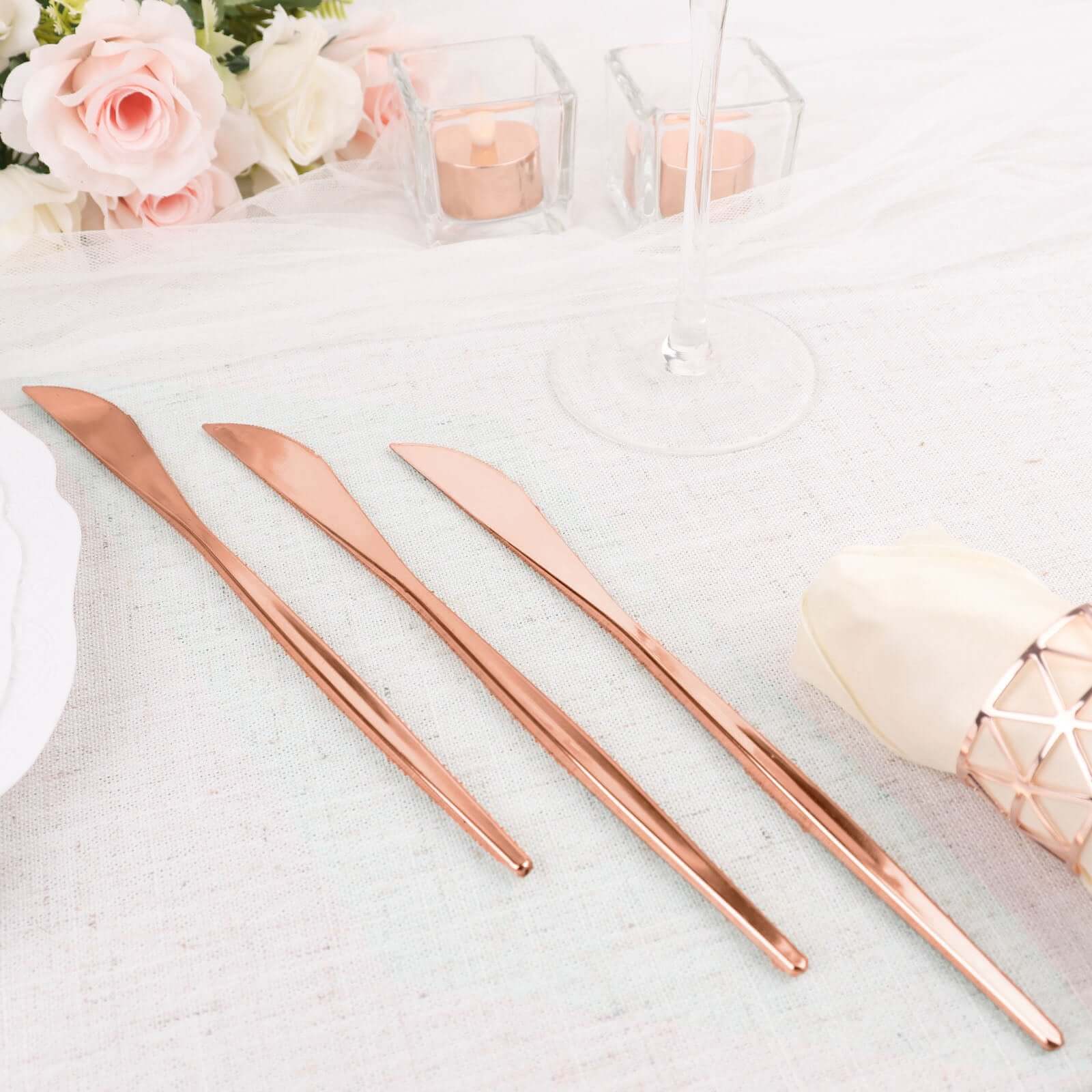 24-Pack Plastic Knives 8" Glossy Rose Gold - Heavy Duty Premium Disposable Flatware Cutlery - Image 8