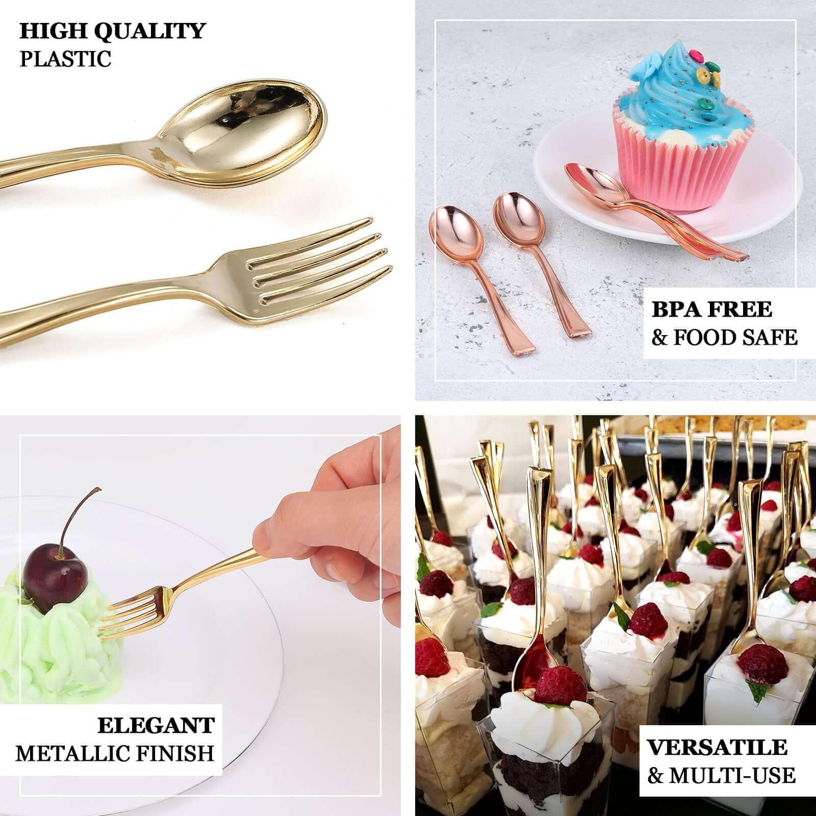 24-Pack Plastic Mini Dessert Forks 4" Gold - Heavy Duty Disposable Appetizer Forks - Image 4
