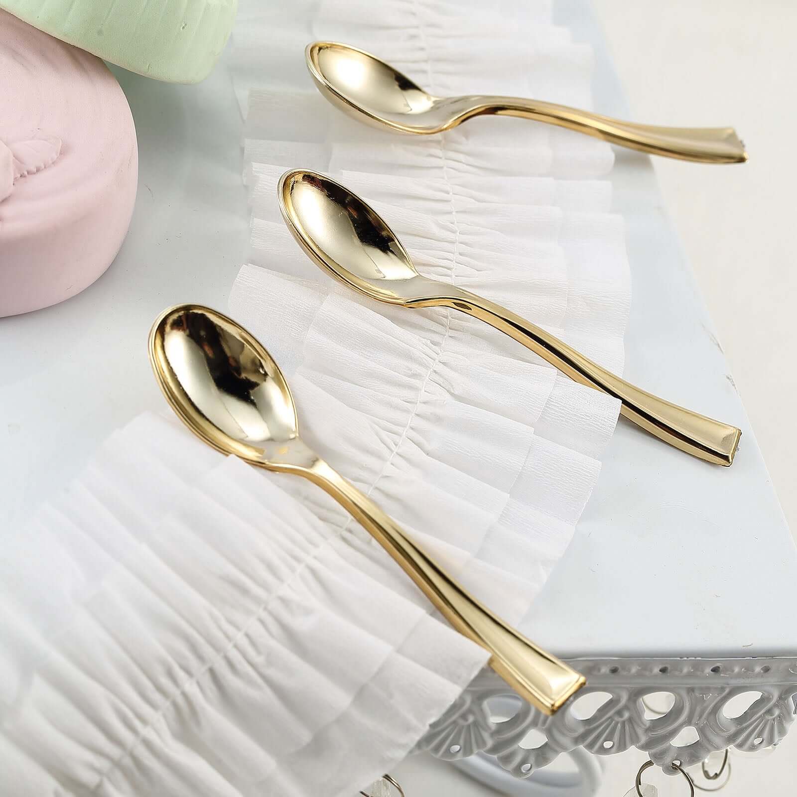 24-Pack Plastic Mini Dessert Spoons 4" Gold - Heavy Duty Disposable Silverware - Image 6