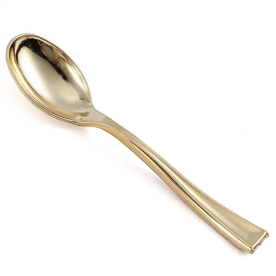 24-Pack Plastic Mini Dessert Spoons 4" Gold - Heavy Duty Disposable Silverware - Image 8