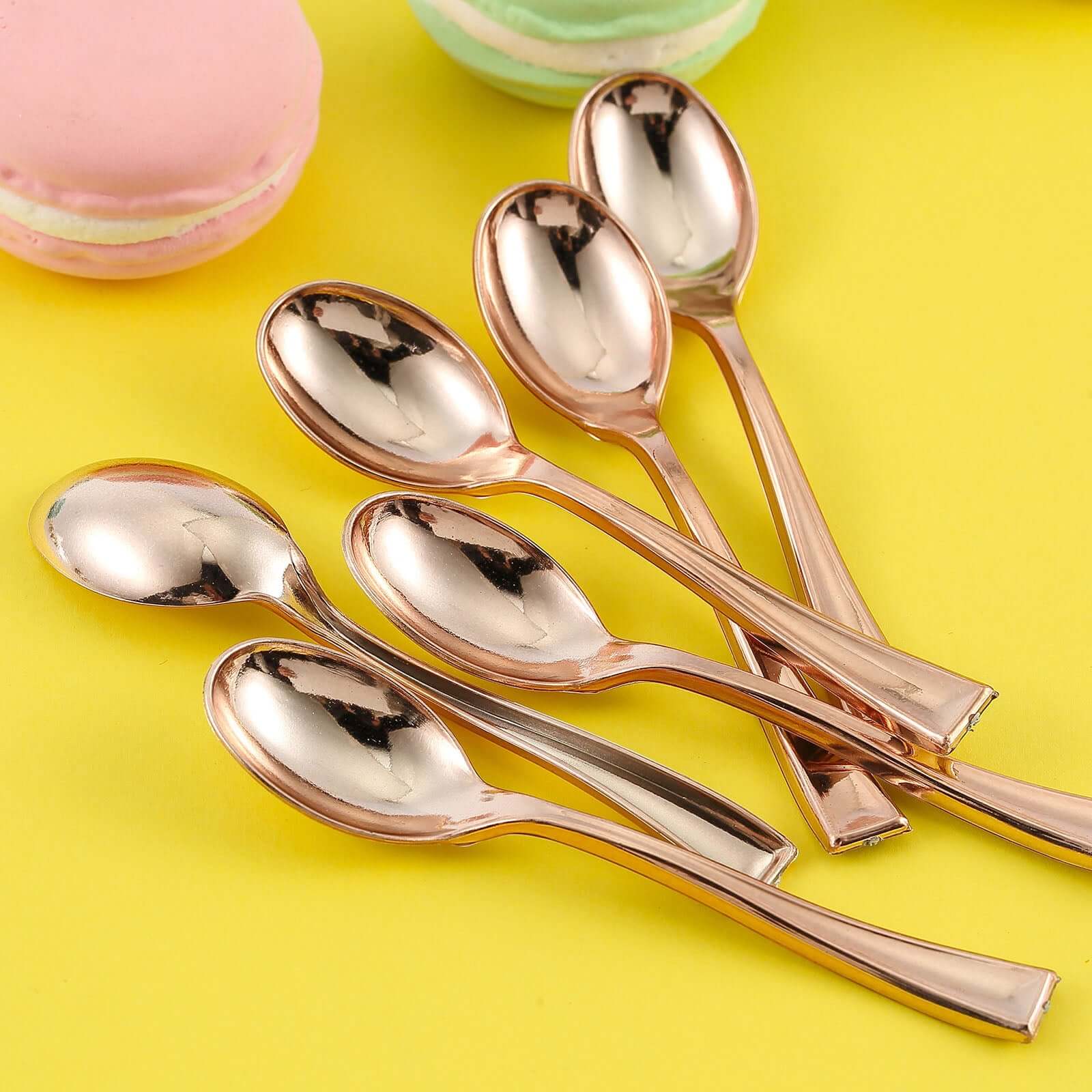 24-Pack Plastic Mini Dessert Spoons 4" Rose Gold - Heavy Duty Disposable Silverware - Image 9