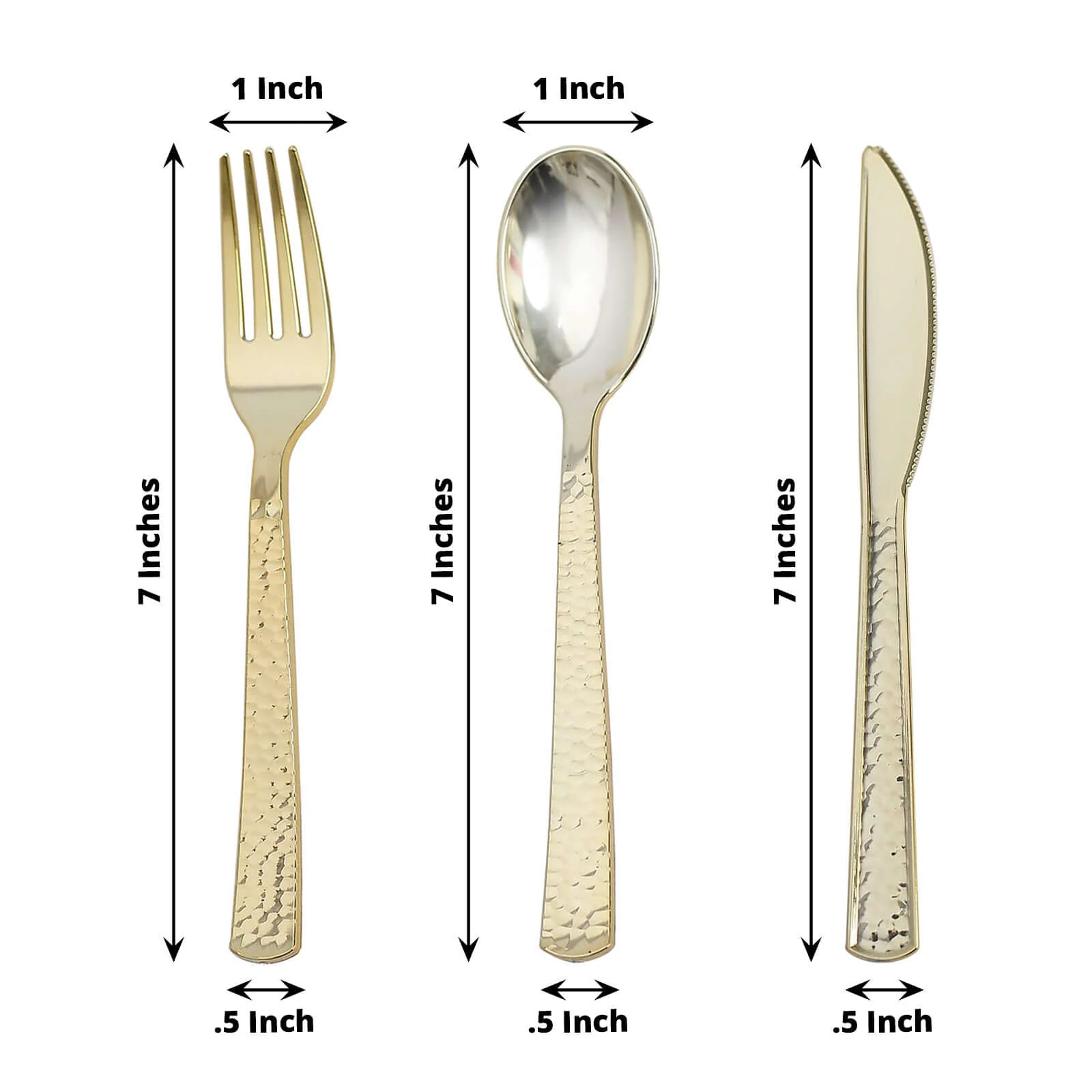 24-Pack Plastic Silverware Set 7" Gold with Hammered Design - Heavy Duty Disposable Utensils - Image 3