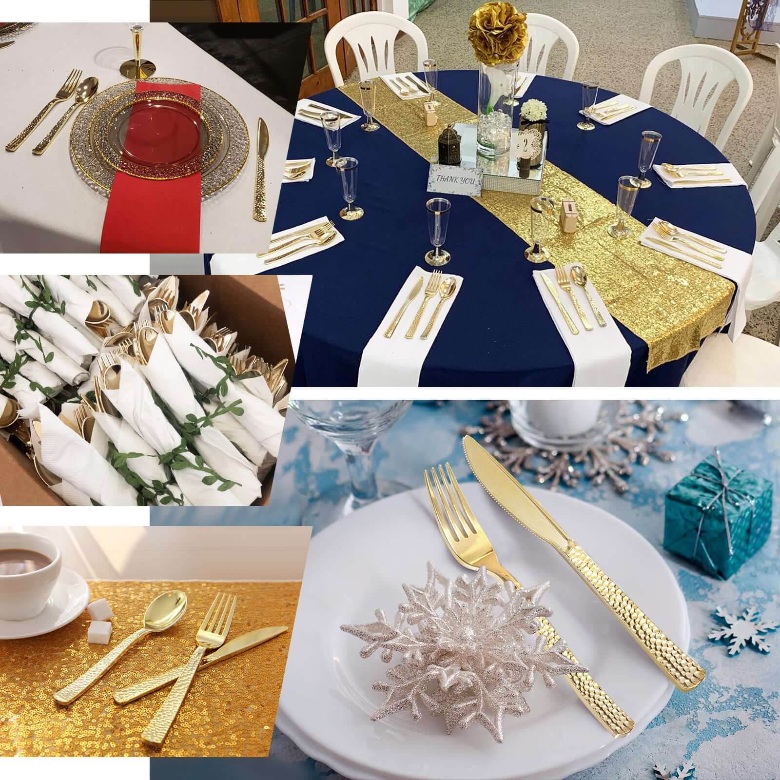24-Pack Plastic Silverware Set 7" Gold with Hammered Design - Heavy Duty Disposable Utensils - Image 5