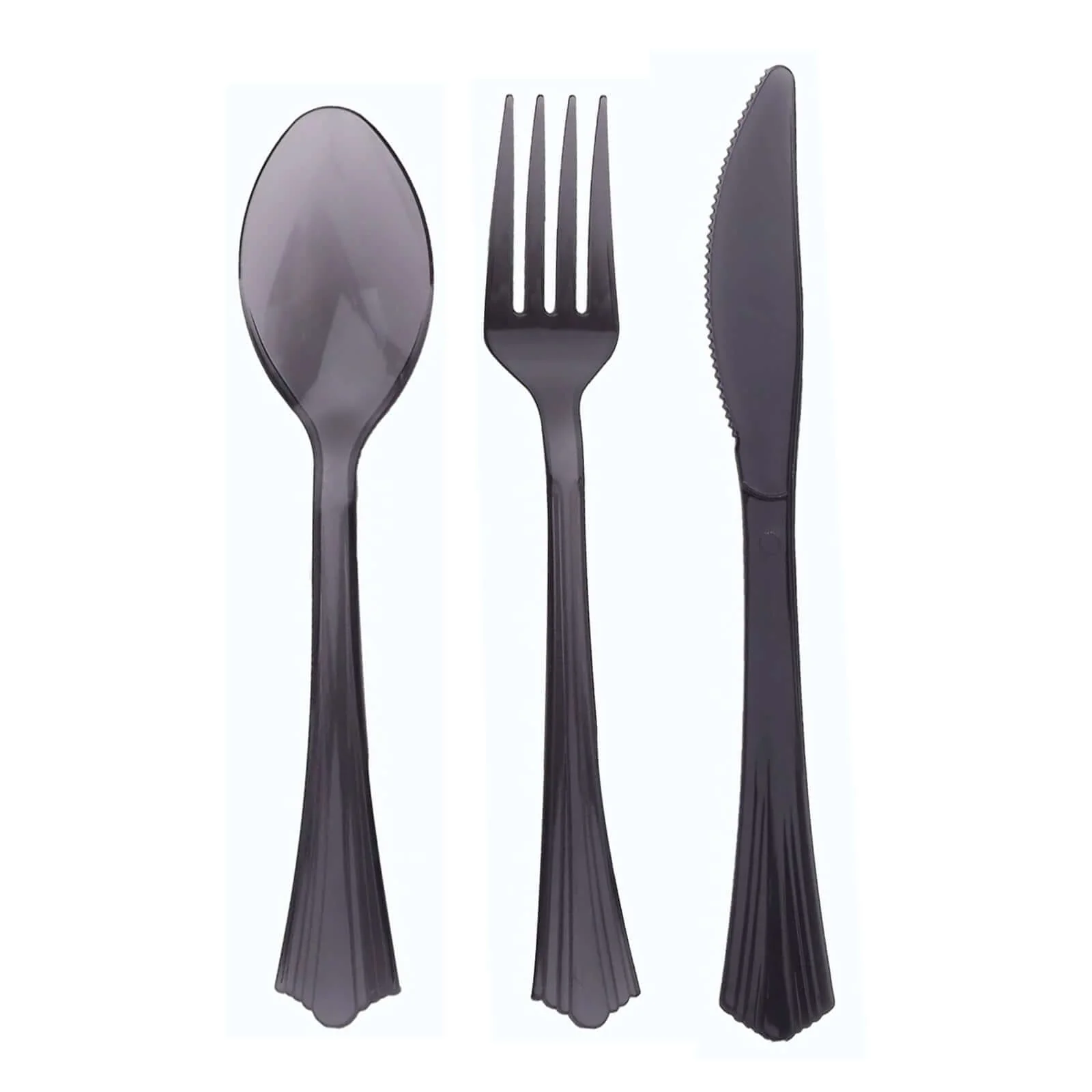 24-Pack Plastic Silverware Set 7" Transparent Black with Fan Flared Tip Handle - Heavy Duty Disposable Fork, Spoon, and Knife - Image 14