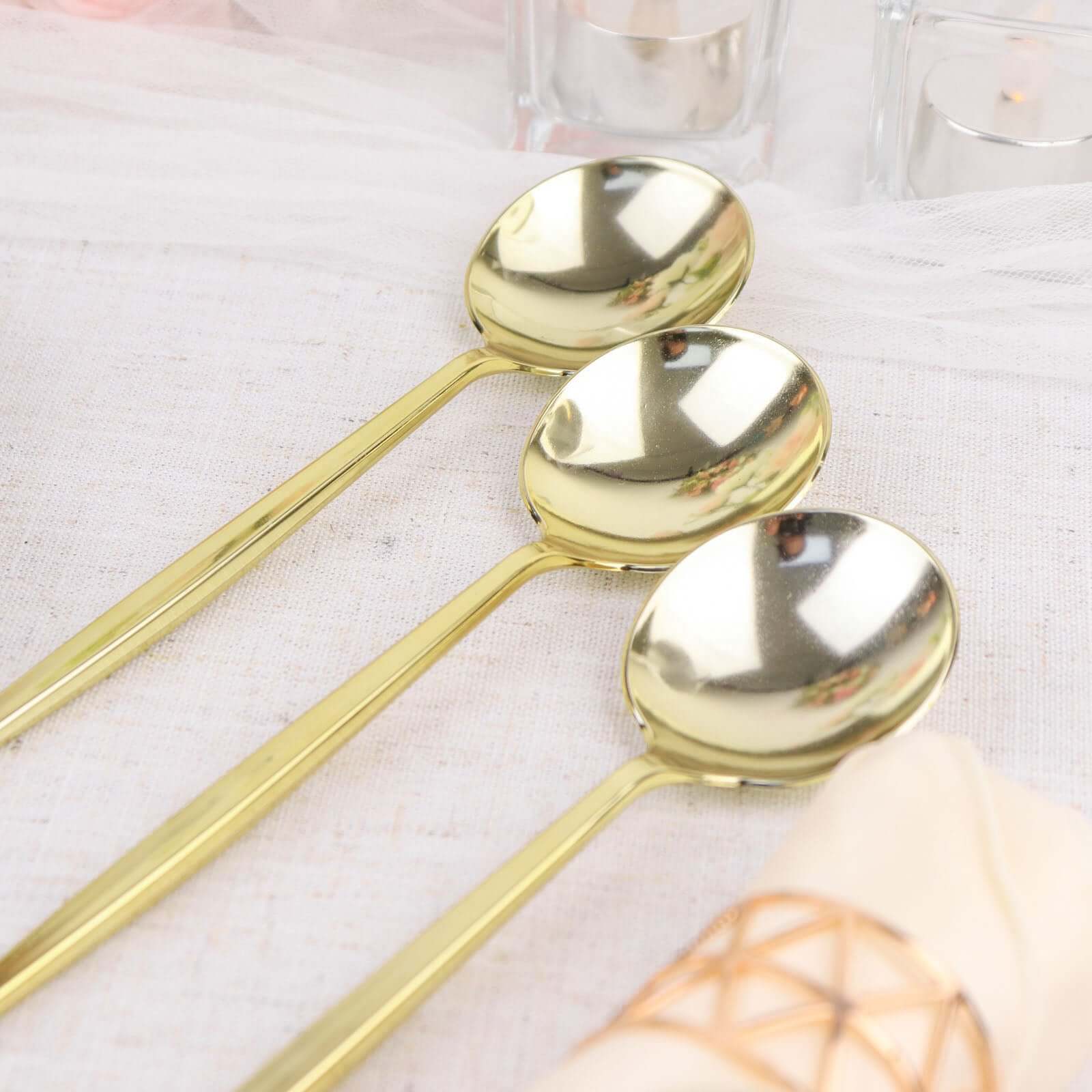 24-Pack Plastic Spoons 8" Glossy Gold - Heavy Duty Premium Disposable Silverware - Image 6