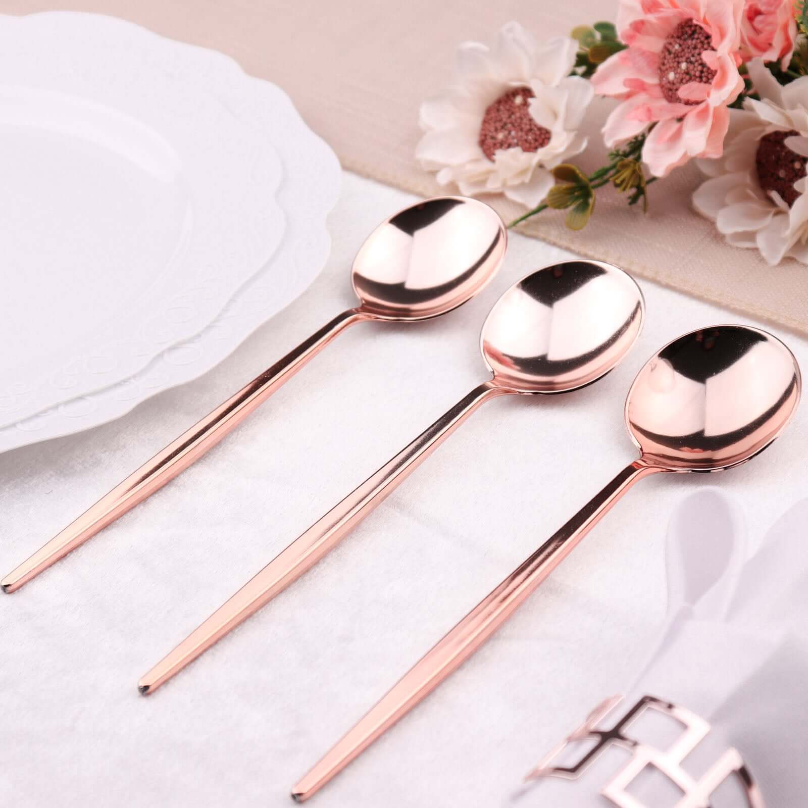 24-Pack Plastic Spoons 8" Glossy Rose Gold - Heavy Duty Premium Disposable Silverware - Image 18