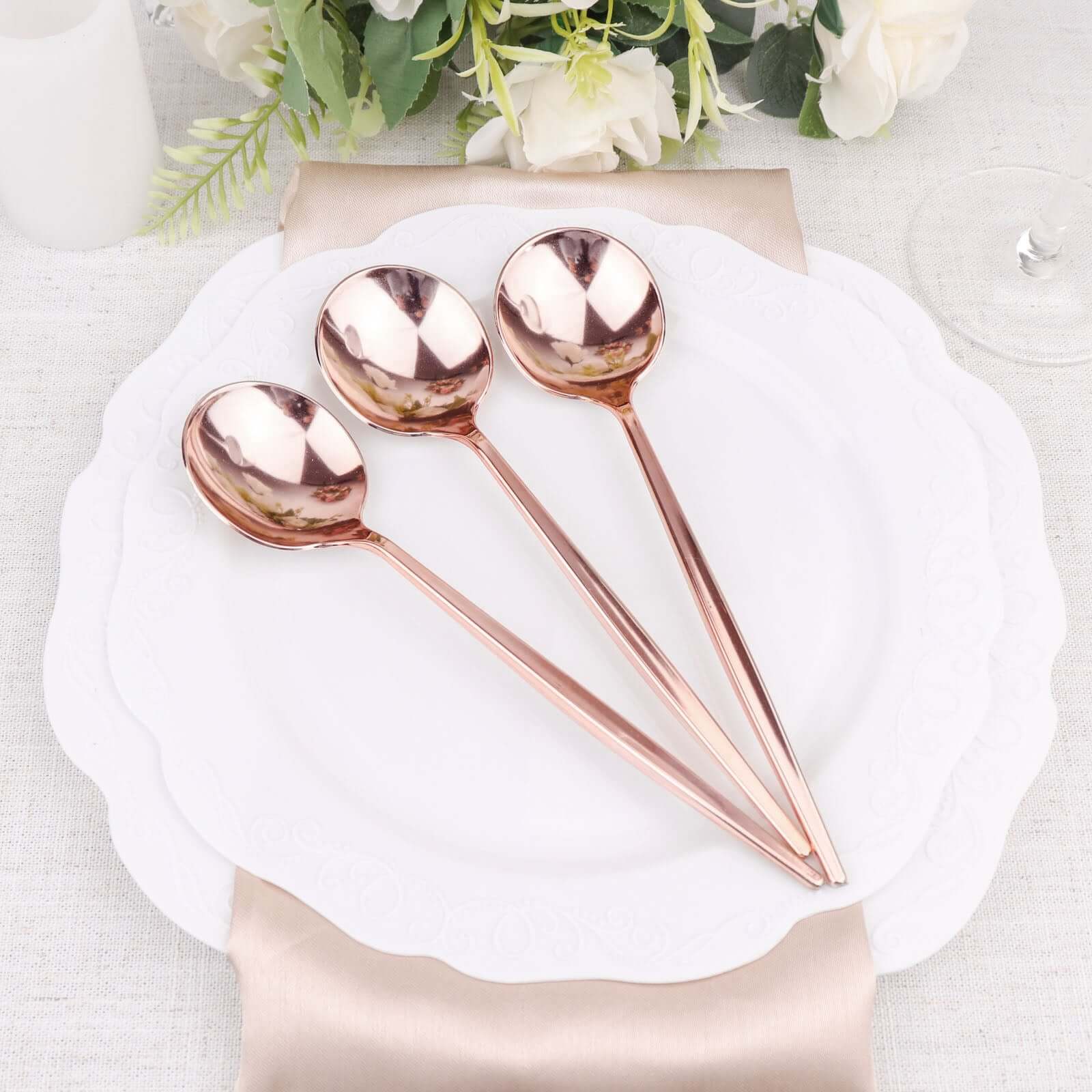 24-Pack Plastic Spoons 8" Glossy Rose Gold - Heavy Duty Premium Disposable Silverware - Image 6
