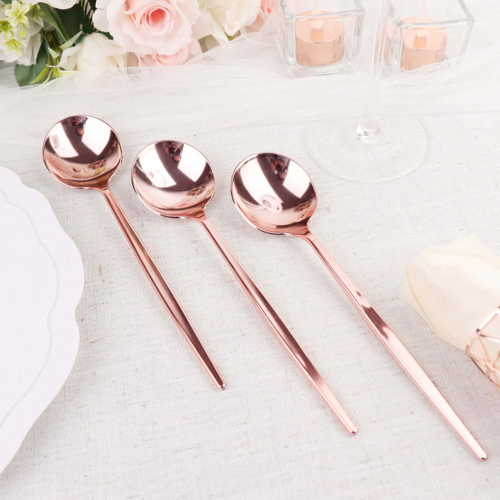 24-Pack Plastic Spoons 8" Glossy Rose Gold - Heavy Duty Premium Disposable Silverware - Image 8