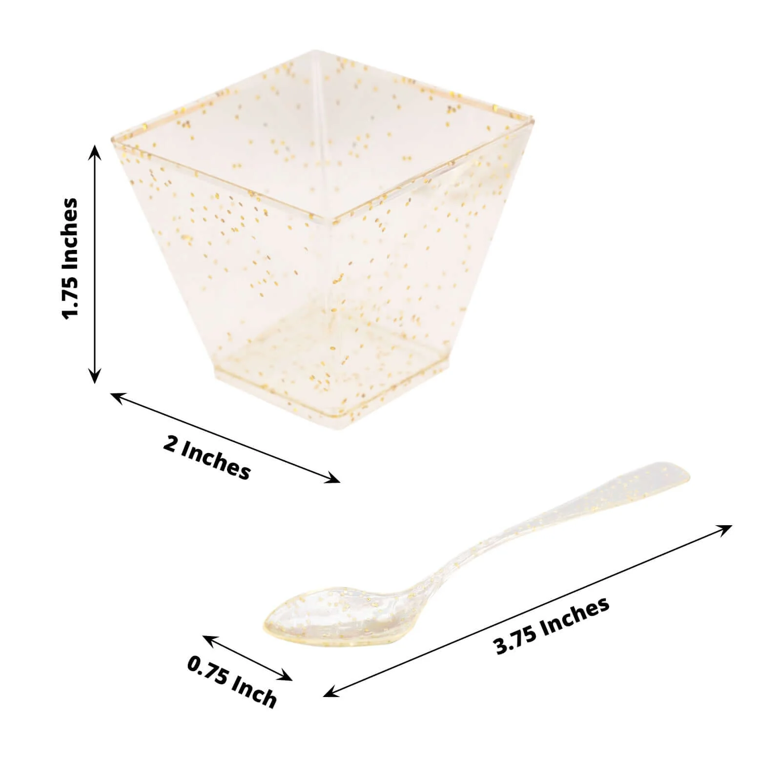 24-Pack Plastic Square Dessert Cups 2oz Clear with Gold Glitters - Disposable Snack Serving Bowls and Spoon Set for Ice Cream, Snacks & Sides - Image 3