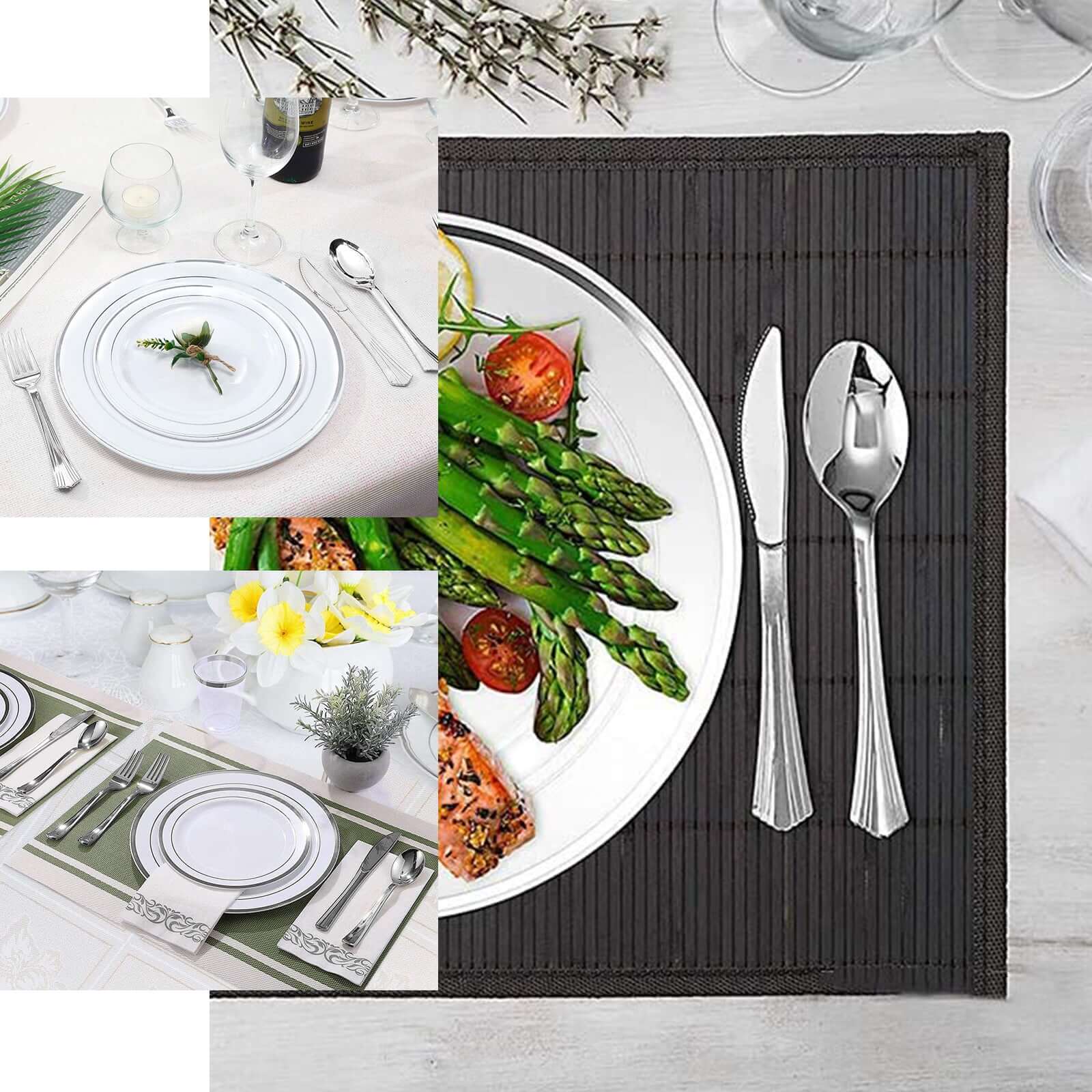 24-Pack Plastic Utensil Set 6", 7" Silver Heavy Duty with Fluted Handles - Disposable Silverware - Image 5