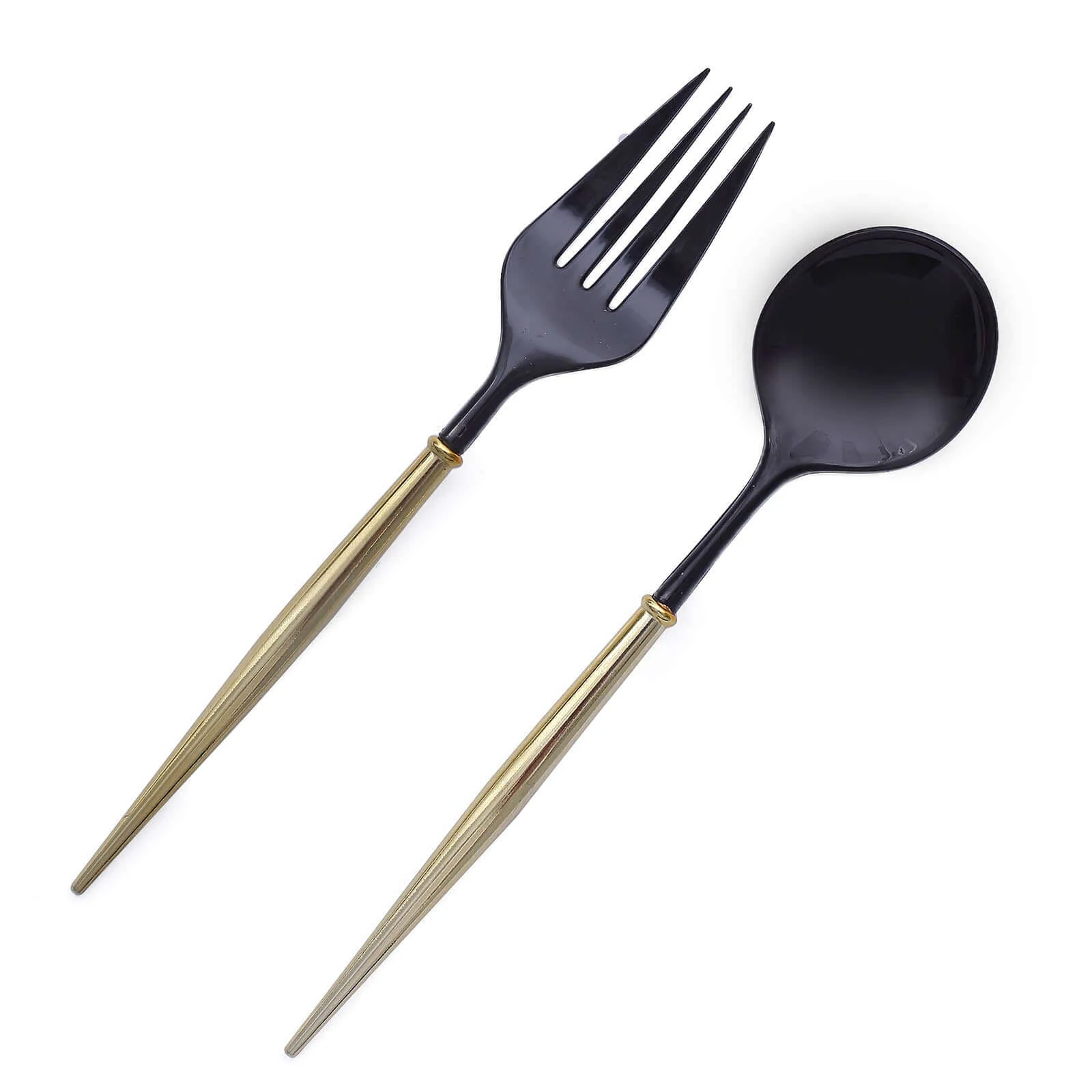 24-Pack Plastic Utensil Set 6" Black/Gold - Premium Modern Heavy Duty Disposable Fork and Spoon - Image 7